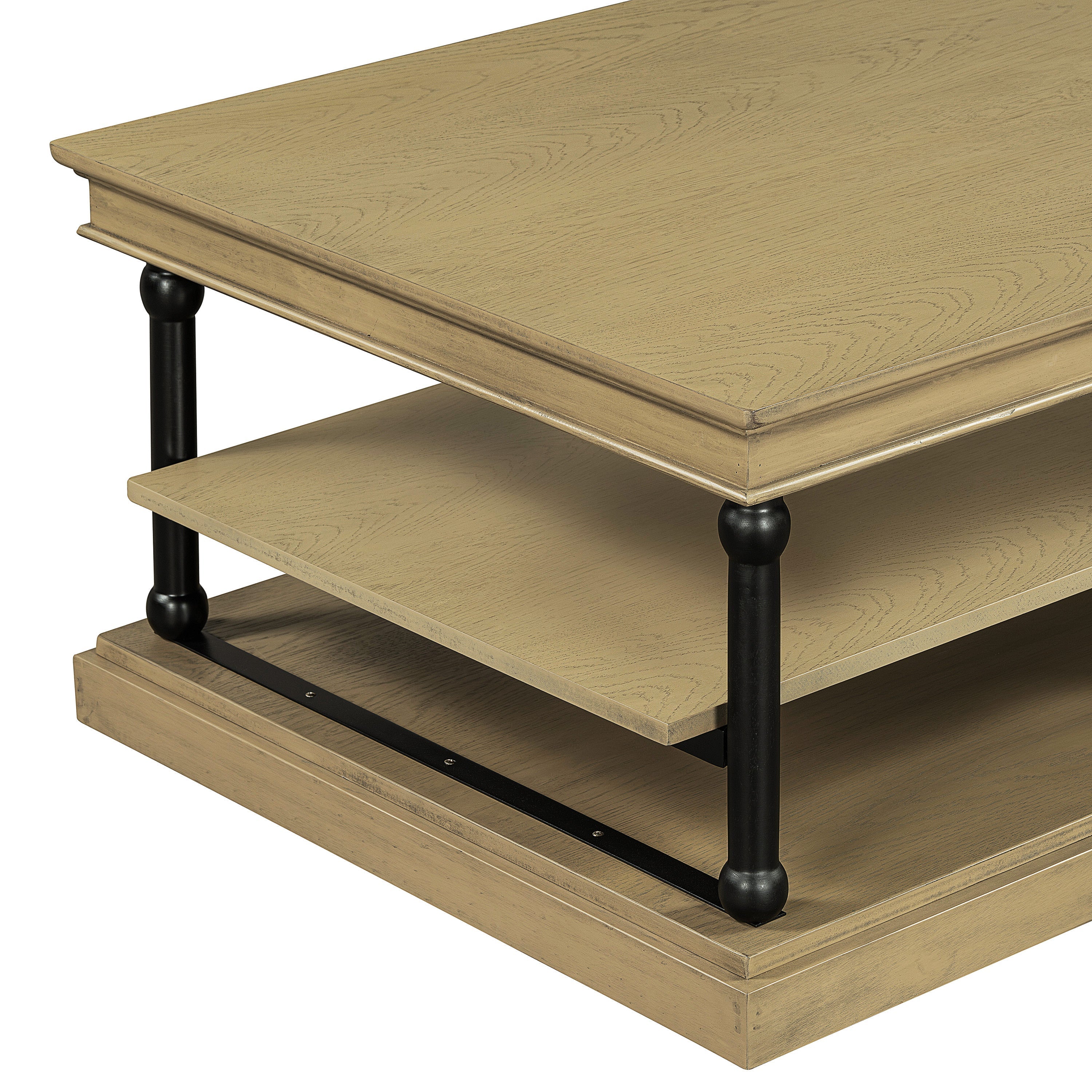 55.1' Wood Coffee Table with Black Legs and Open Storage Shelves - Image 7