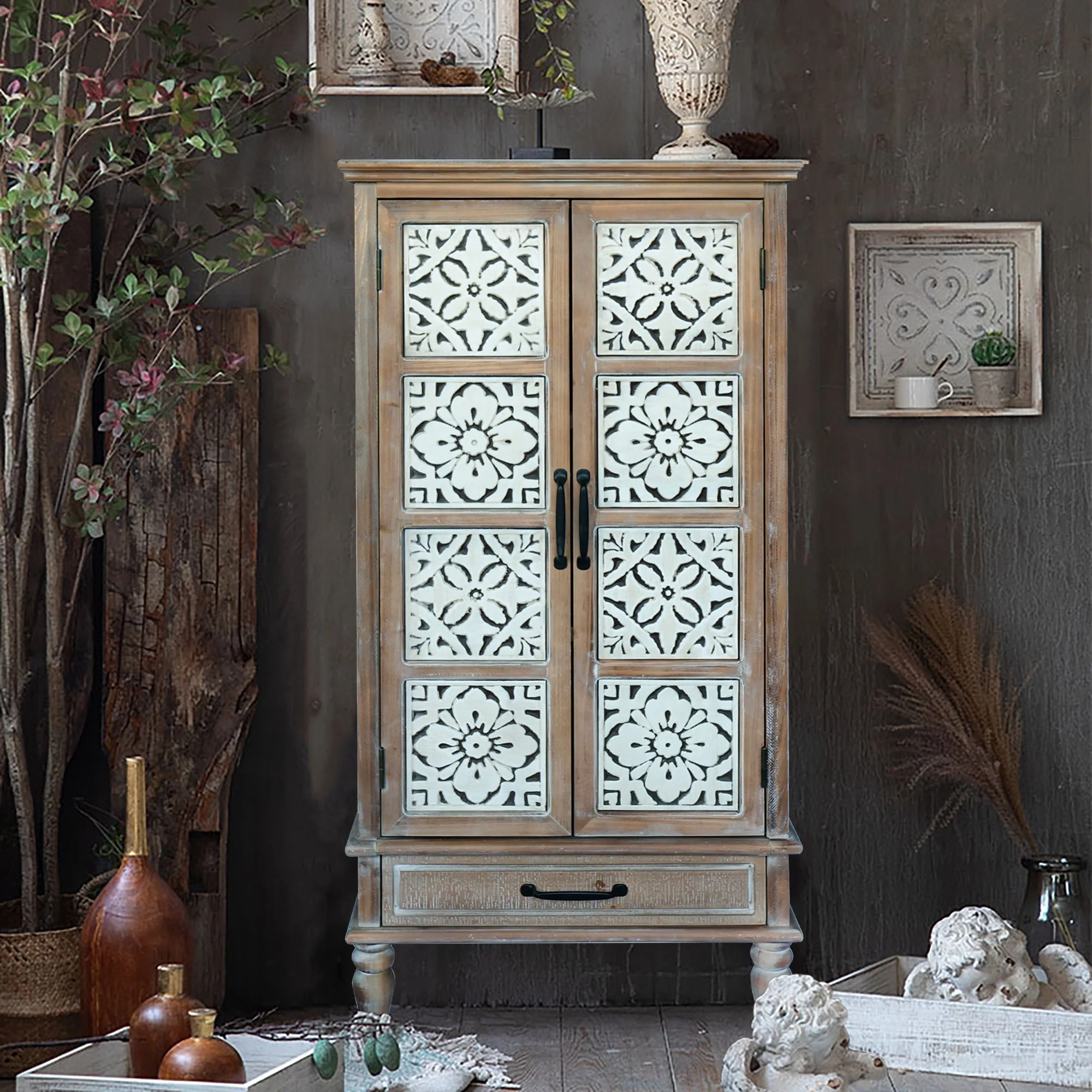 55.12" Tall Tower Storage Cabinet - Rustic Fir Wood Pantry