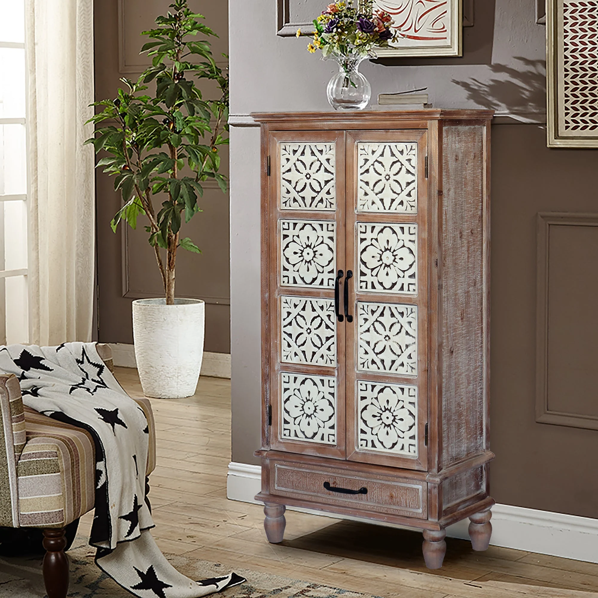 55.12" Tall Tower Storage Cabinet - Rustic Fir Wood Pantry - Image 2