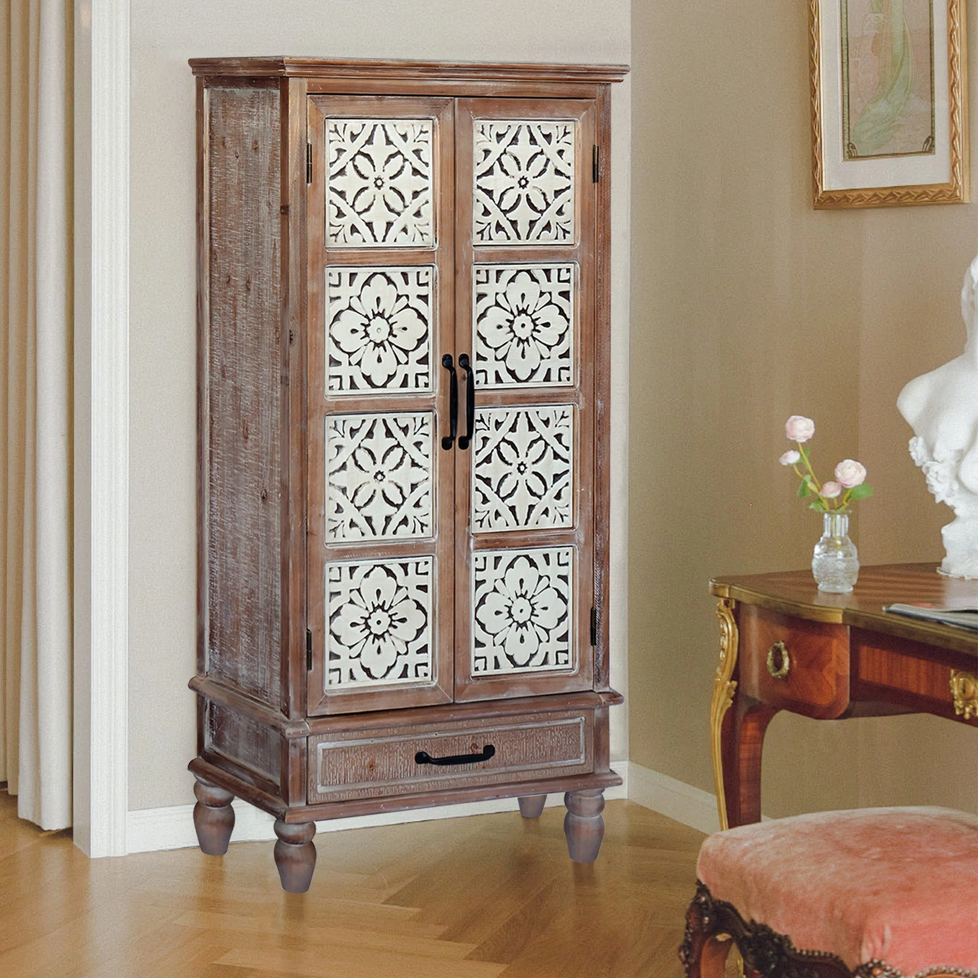 55.12" Tall Tower Storage Cabinet - Rustic Fir Wood Pantry - Image 3