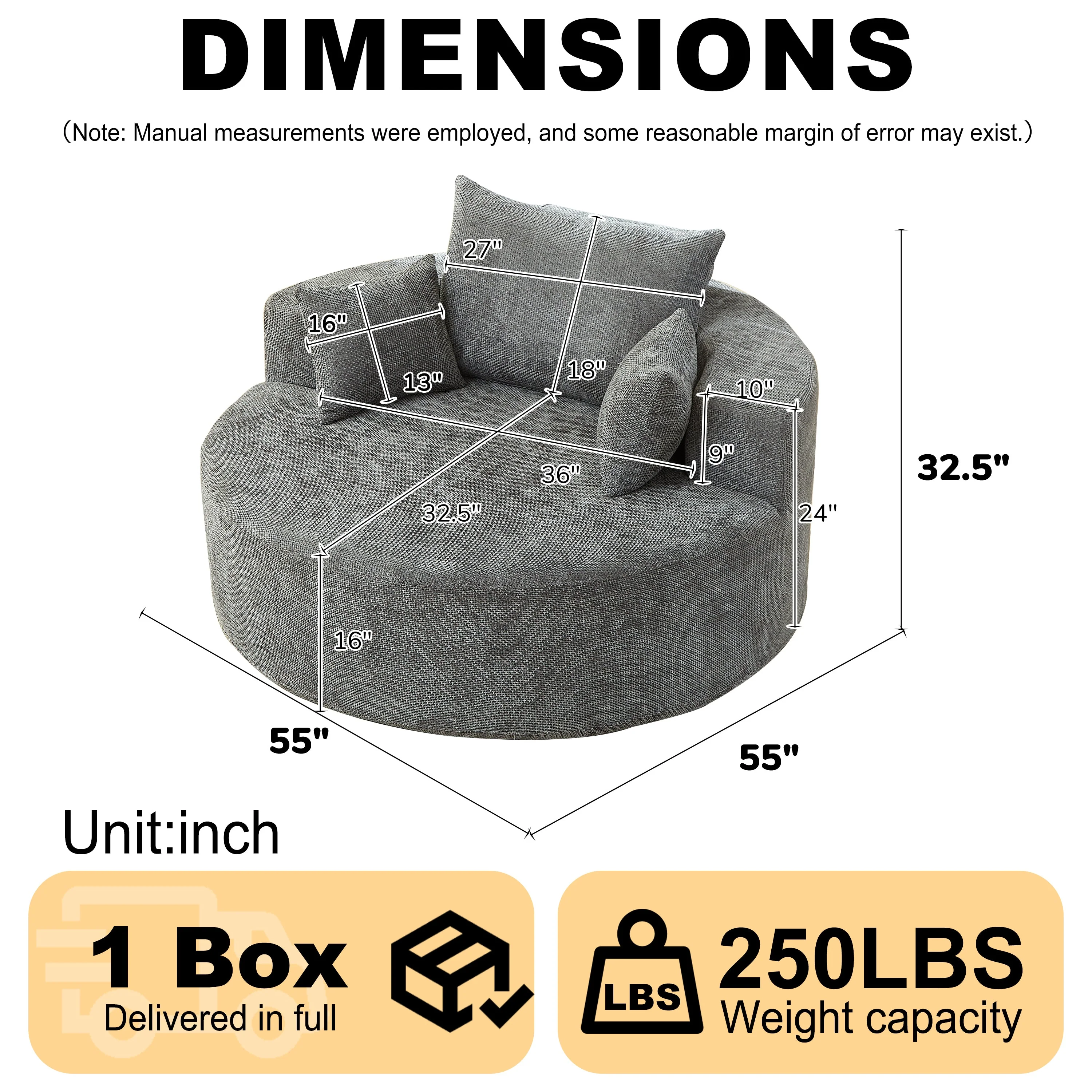 55'' Chenille Foam Single Swivel Chair - Image 11