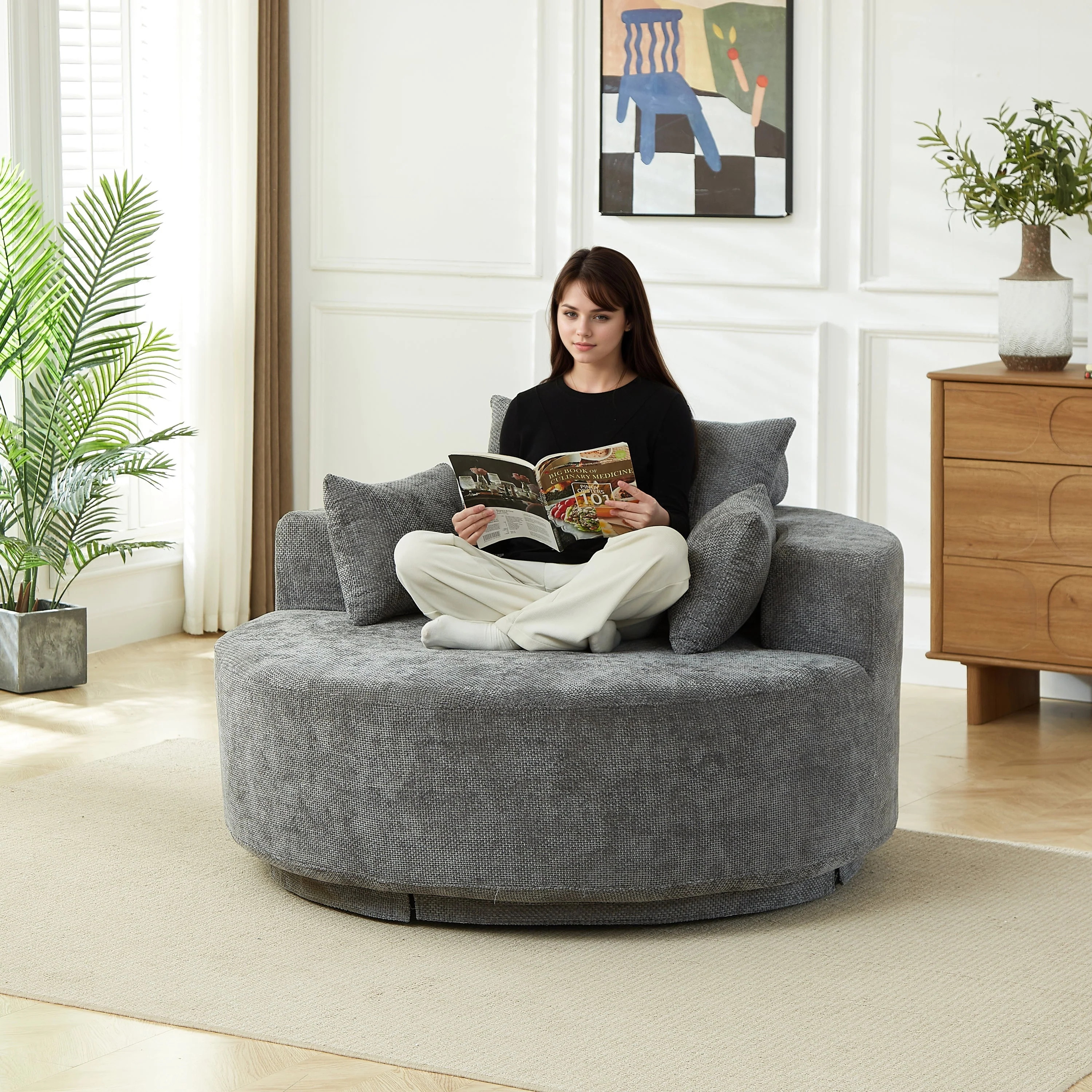 55'' Chenille Foam Single Swivel Chair - Image 8