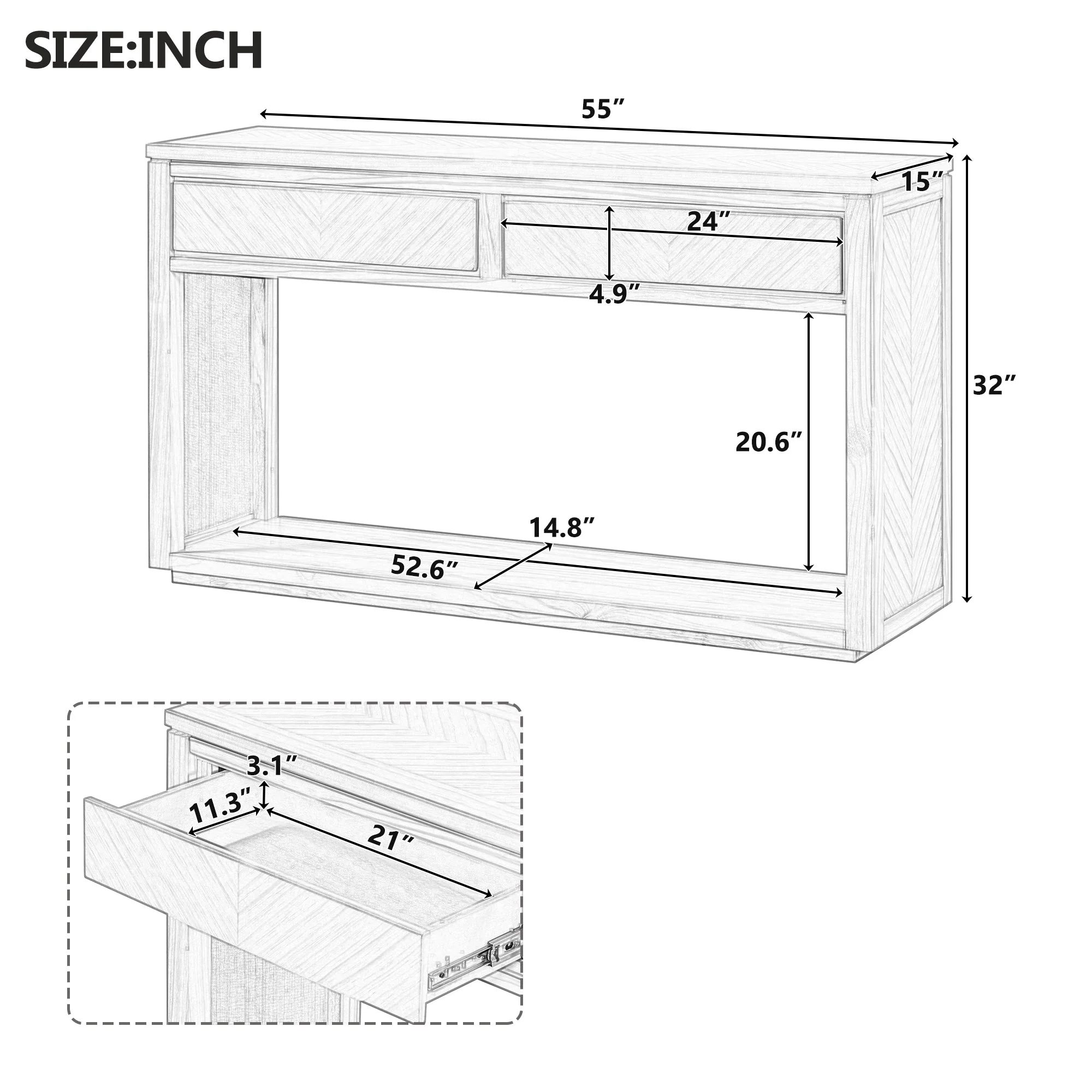 55' Console Table Natural - Image 4