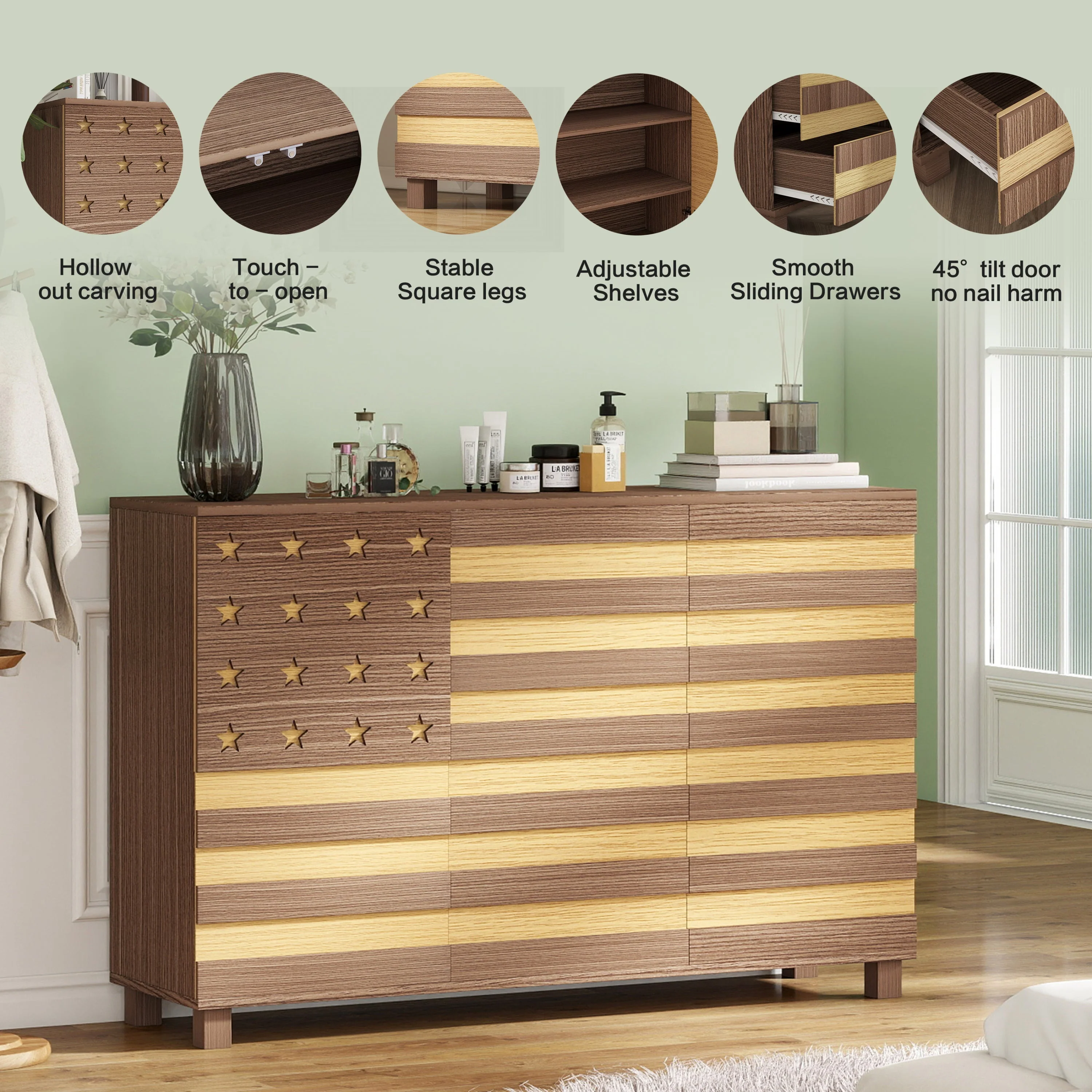 55-Inch Hand-Carved Buffet Sideboard Cabinet - Image 5