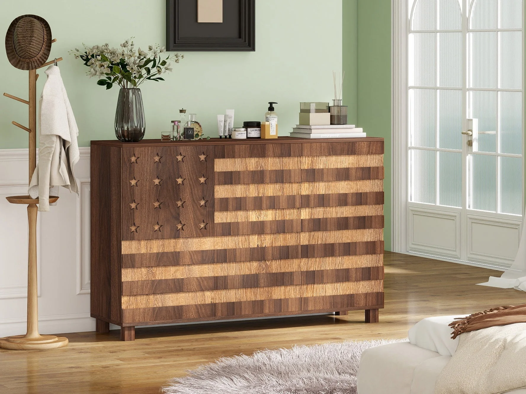 55-Inch Walnut Buffet Sideboard Cabinet with Storage - Image 10