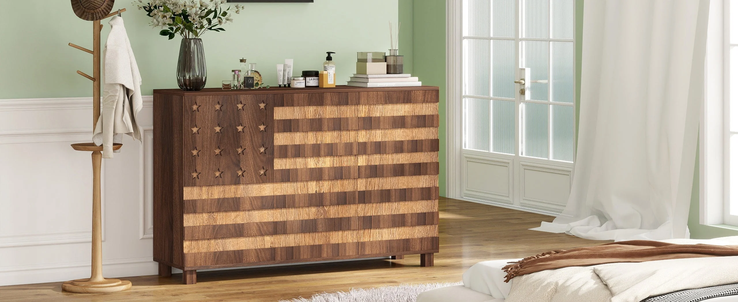 55-Inch Walnut Buffet Sideboard Cabinet with Storage - Image 16