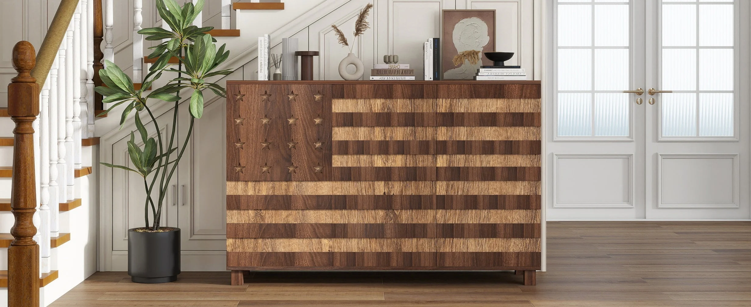 55-Inch Walnut Buffet Sideboard Cabinet with Storage - Image 17