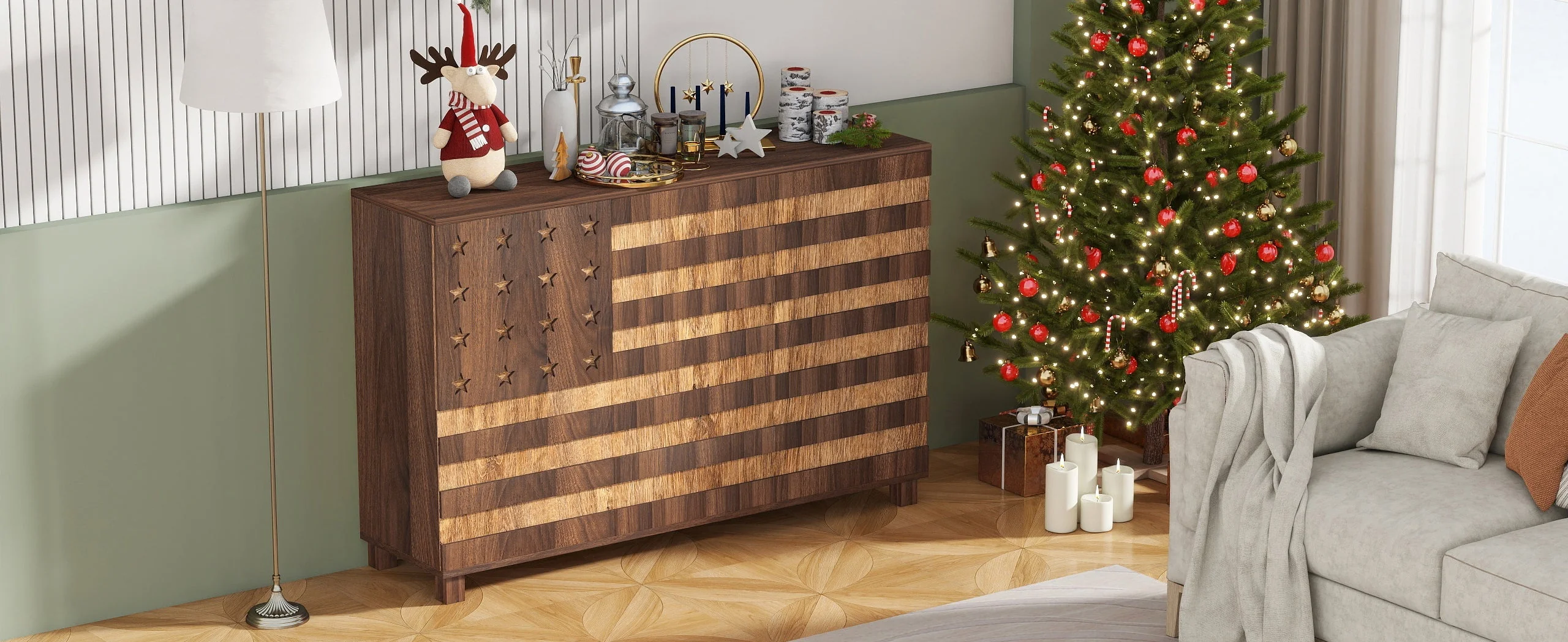 55-Inch Walnut Buffet Sideboard Cabinet with Storage - Image 18