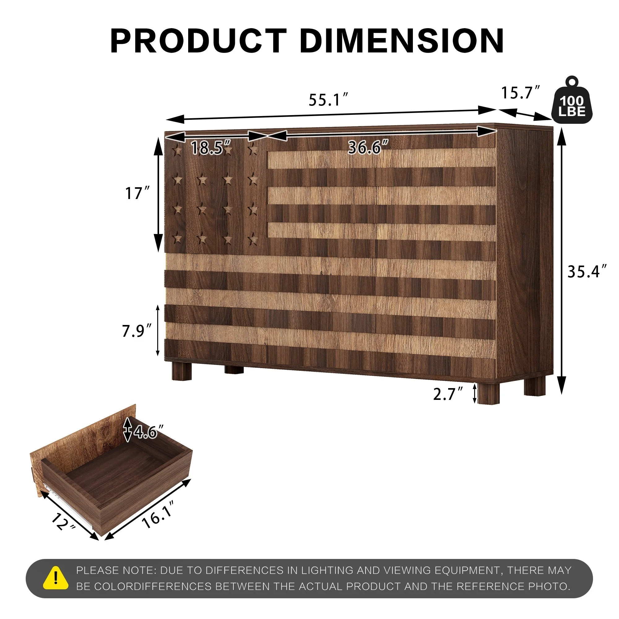 55-Inch Walnut Buffet Sideboard Cabinet with Storage - Image 4