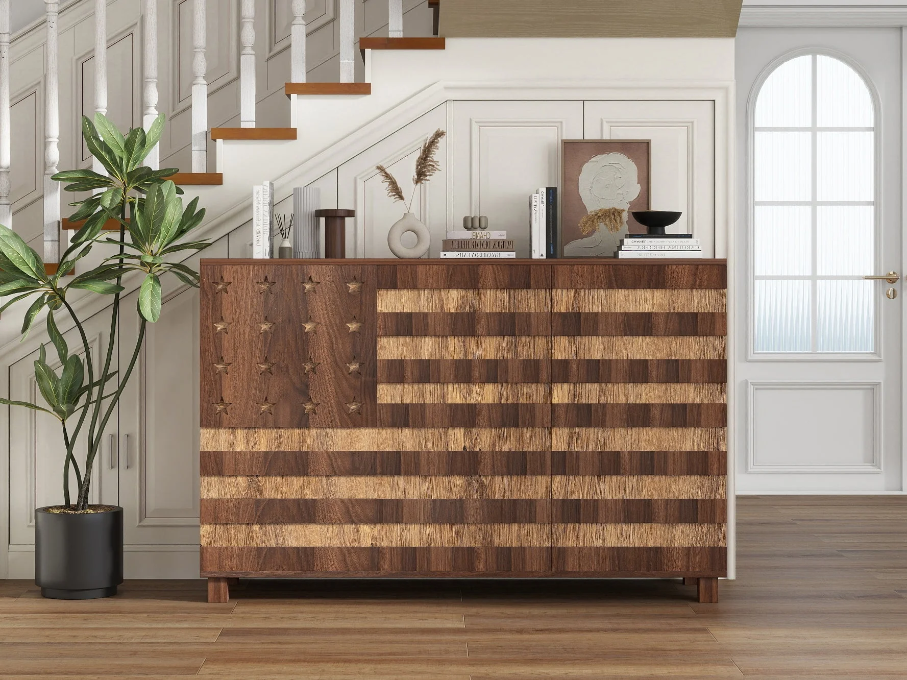 55-Inch Walnut Buffet Sideboard Cabinet with Storage - Image 5