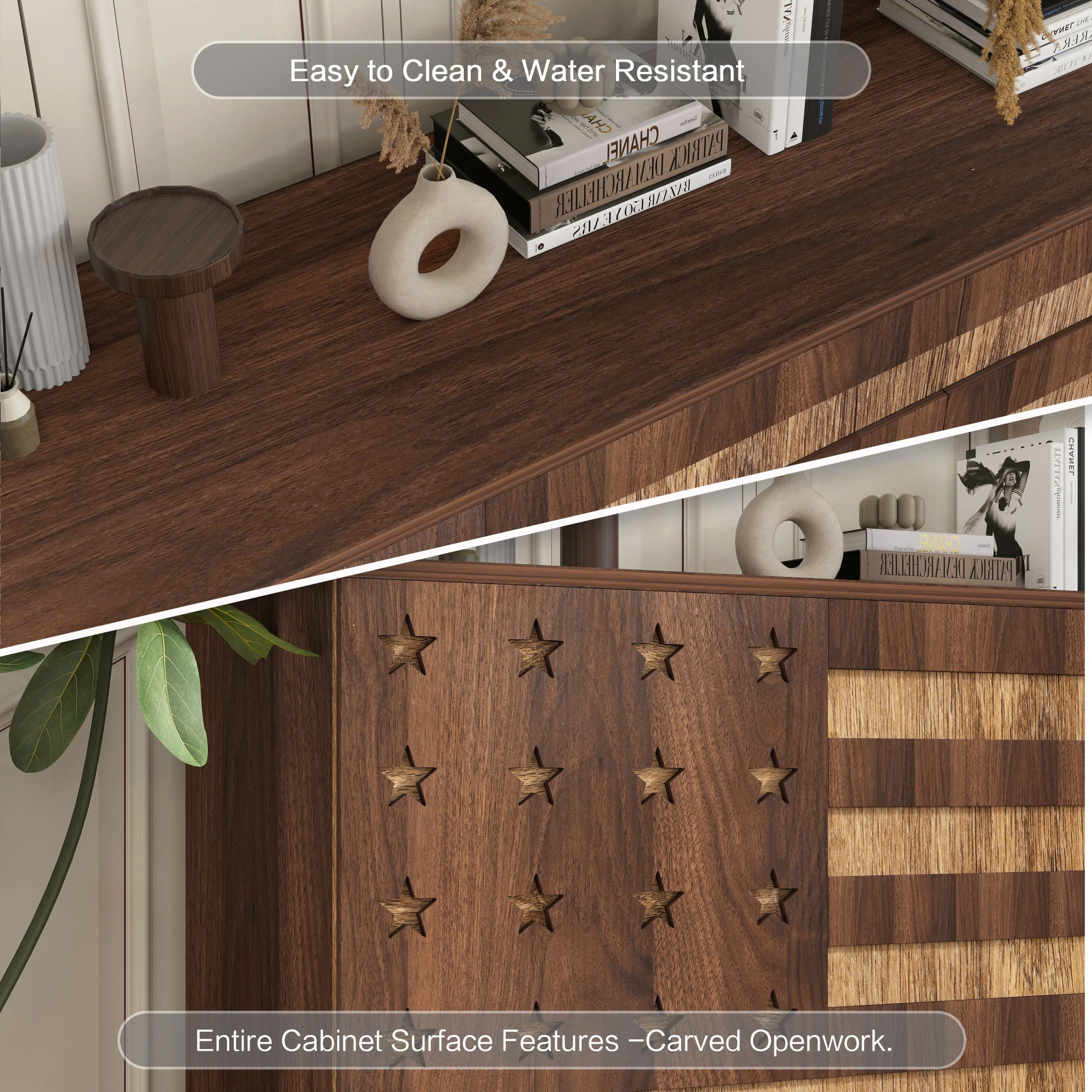 55-Inch Walnut Buffet Sideboard Cabinet with Storage - Image 6