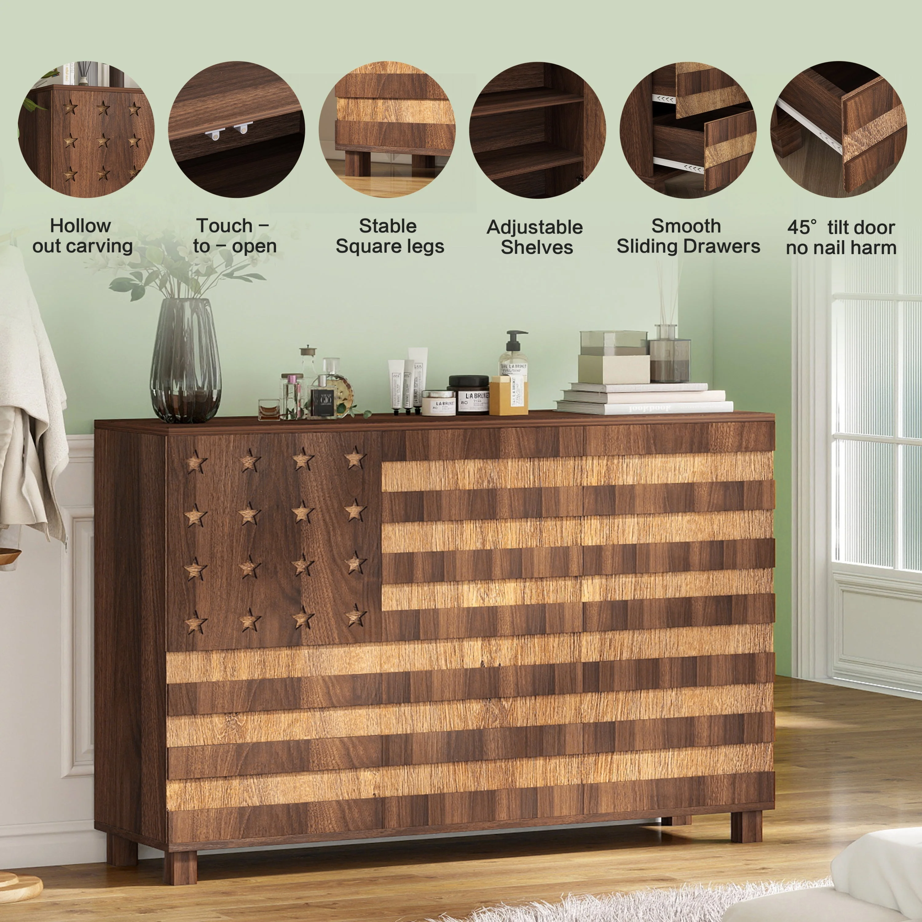 55-Inch Walnut Buffet Sideboard Cabinet with Storage - Image 7