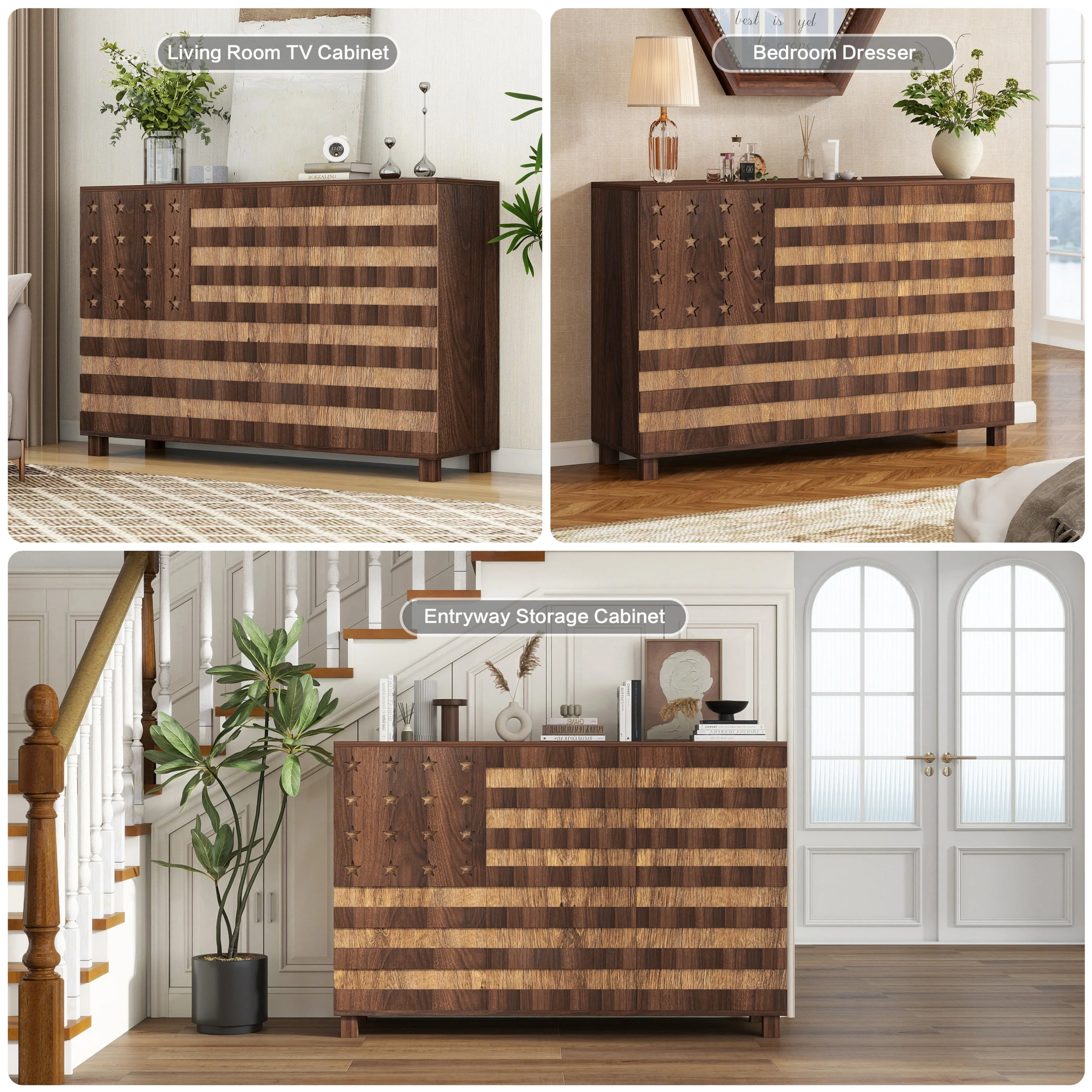 55-Inch Walnut Buffet Sideboard Cabinet with Storage - Image 8