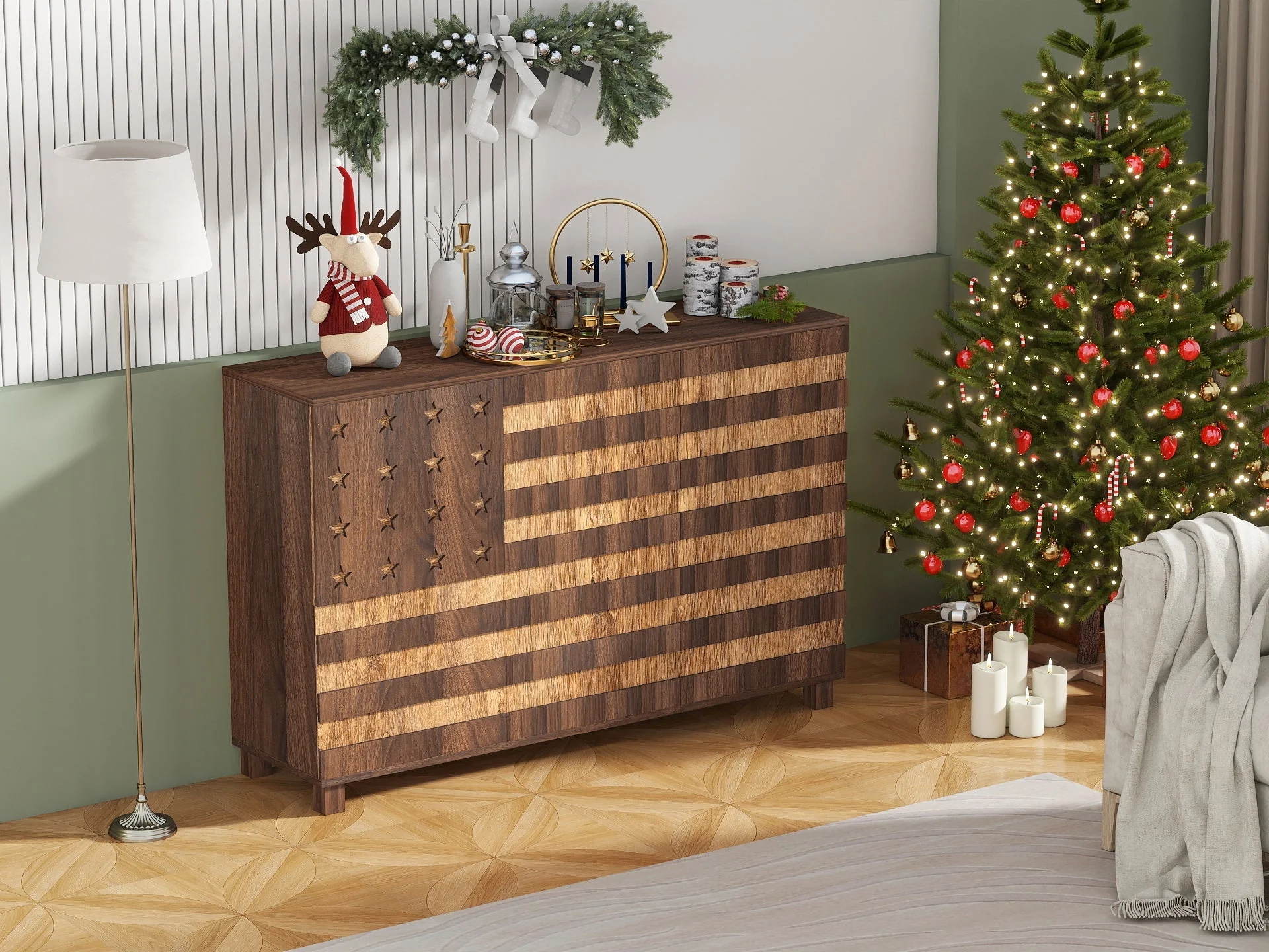 55-Inch Walnut Buffet Sideboard Cabinet with Storage - Image 9