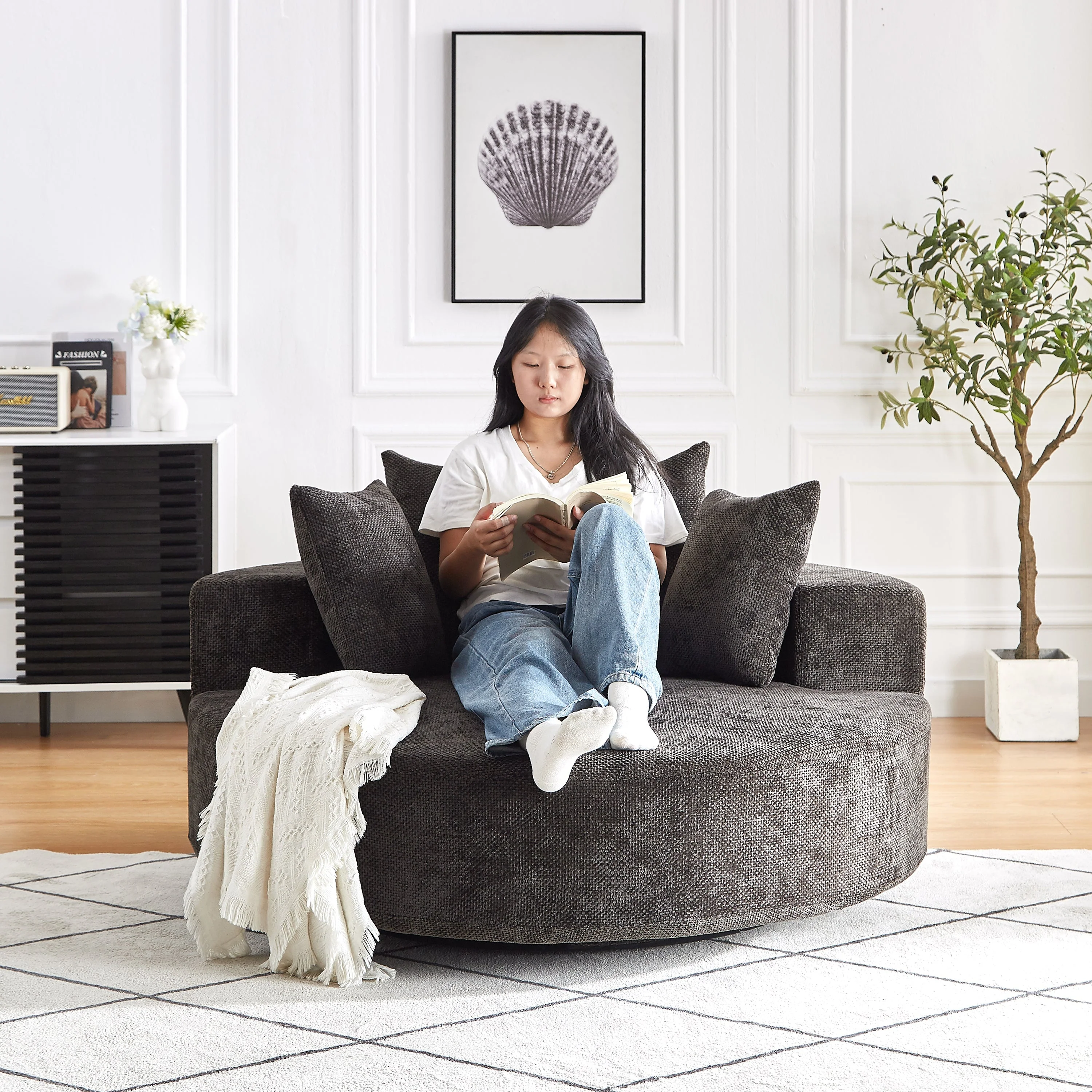55''L Chenille Foam Single Swivel Chair - Image 18