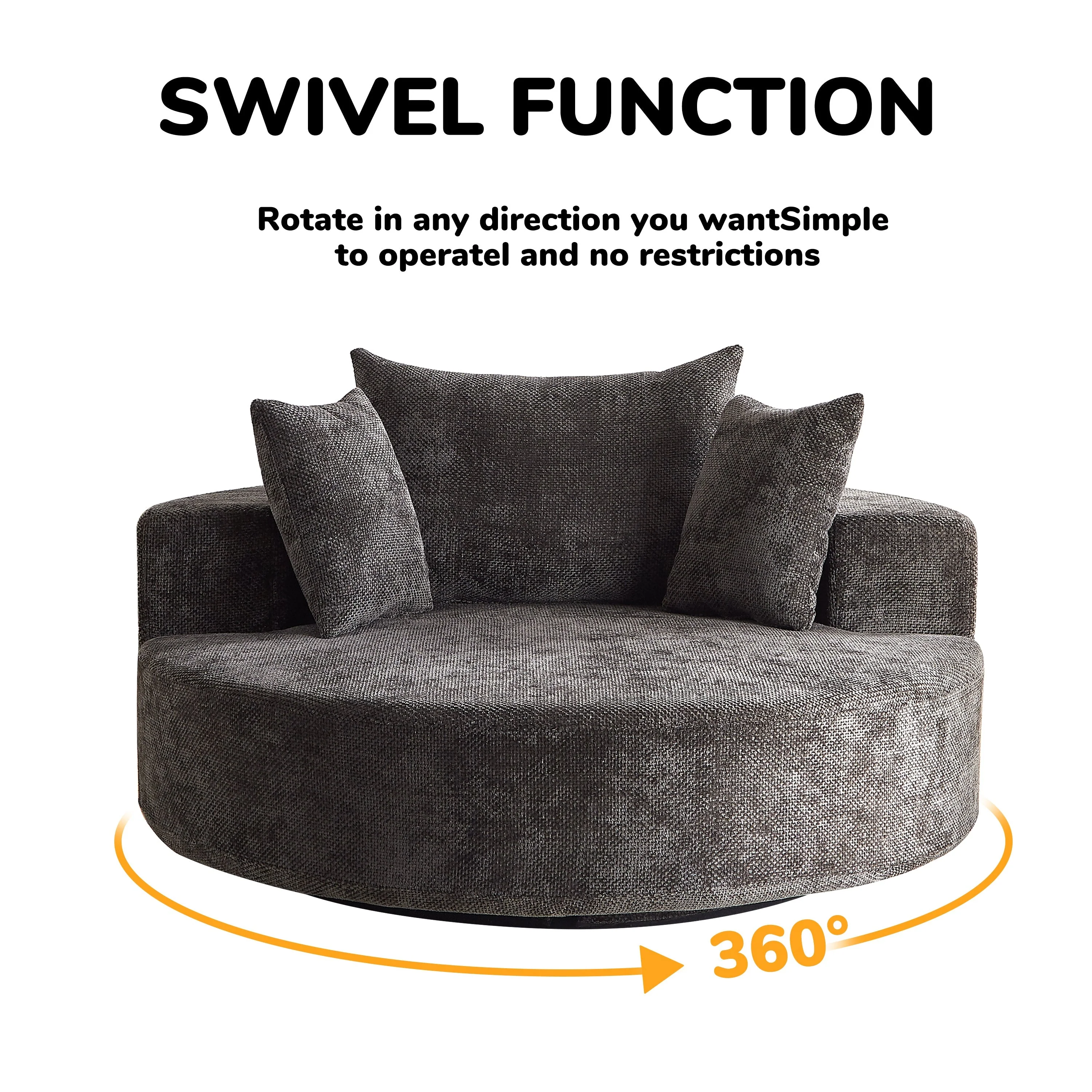 55''L Chenille Foam Single Swivel Chair - Image 2