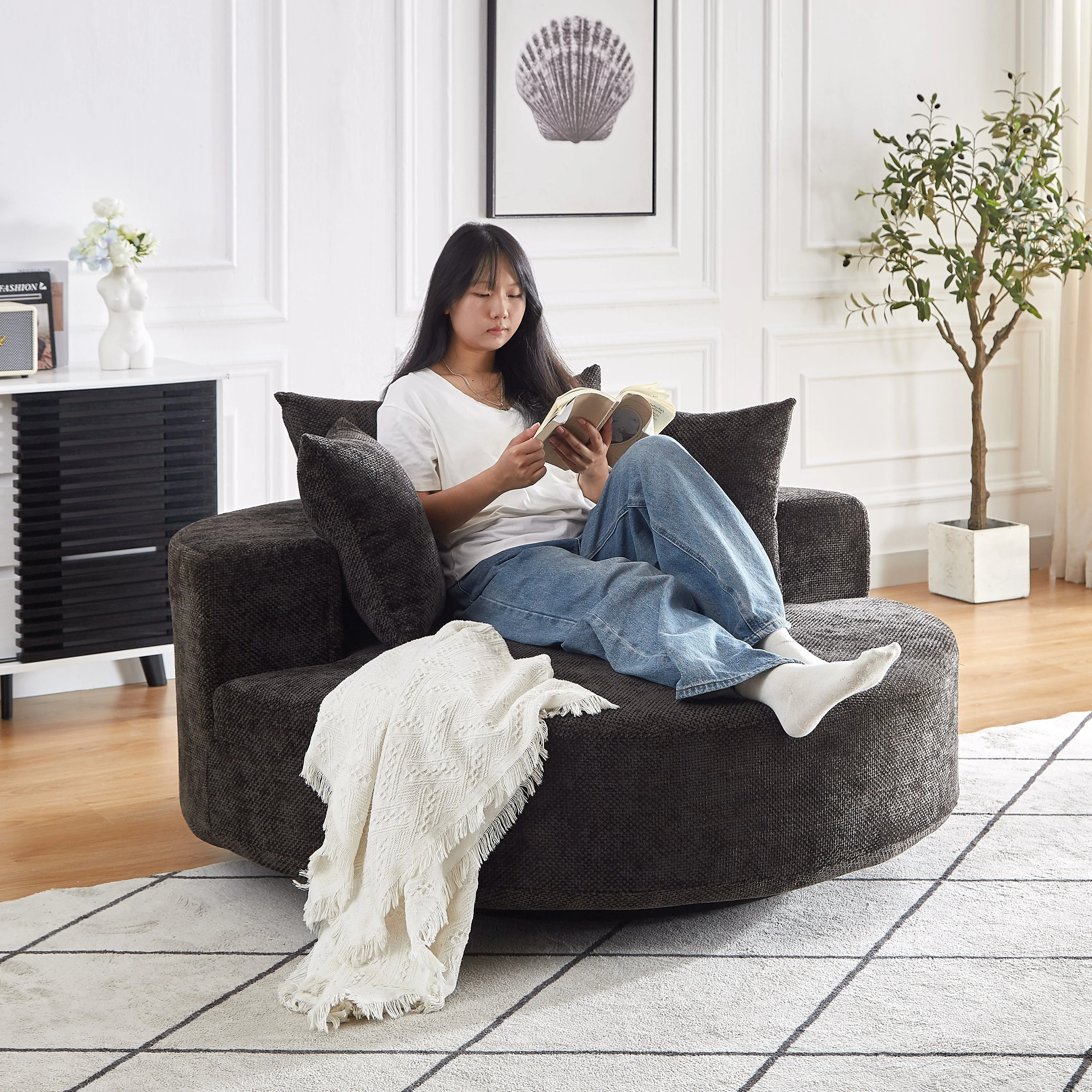 55''L Chenille Foam Single Swivel Chair - Image 6