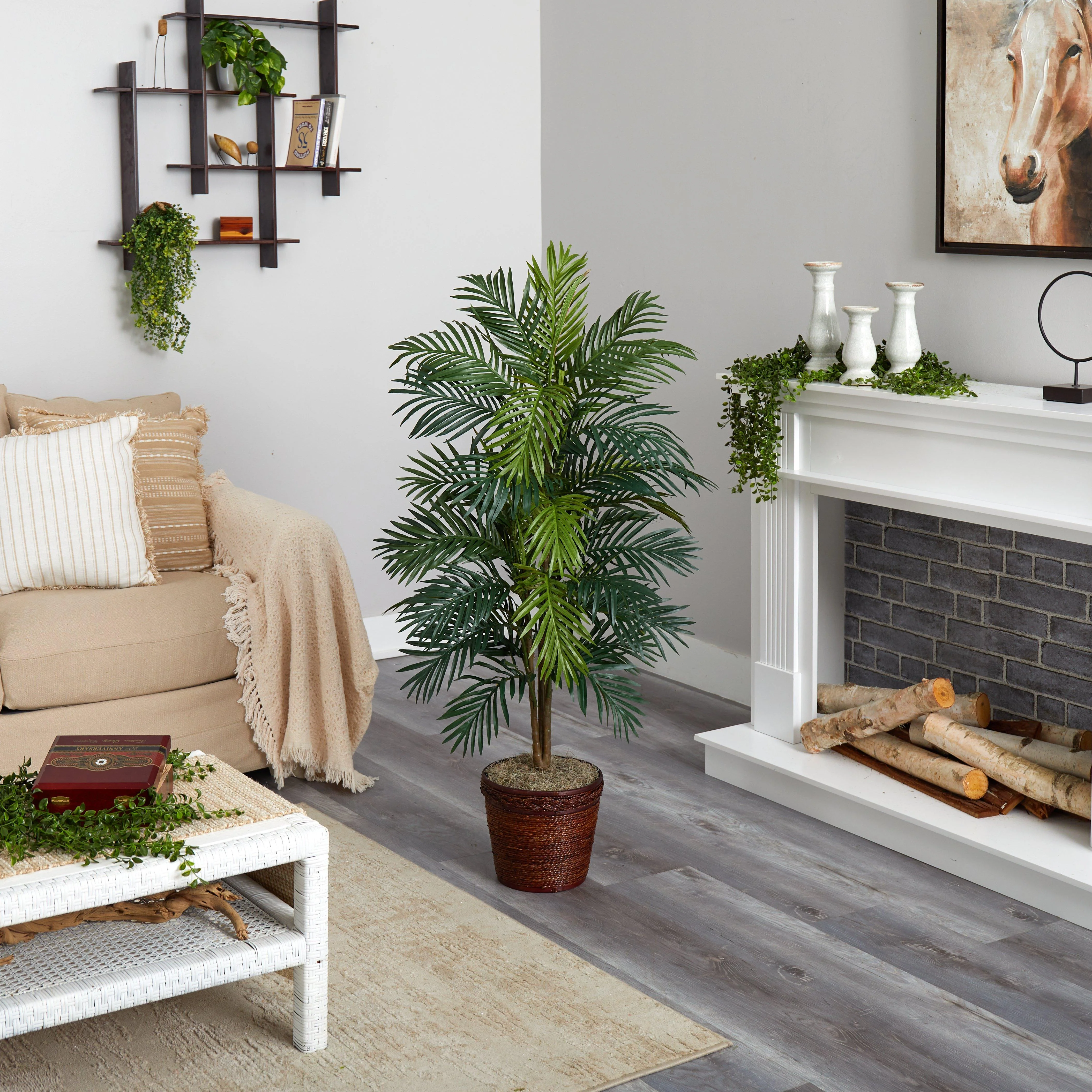 56" Areca Palm Silk Tree with Wicker Basket - Image 2