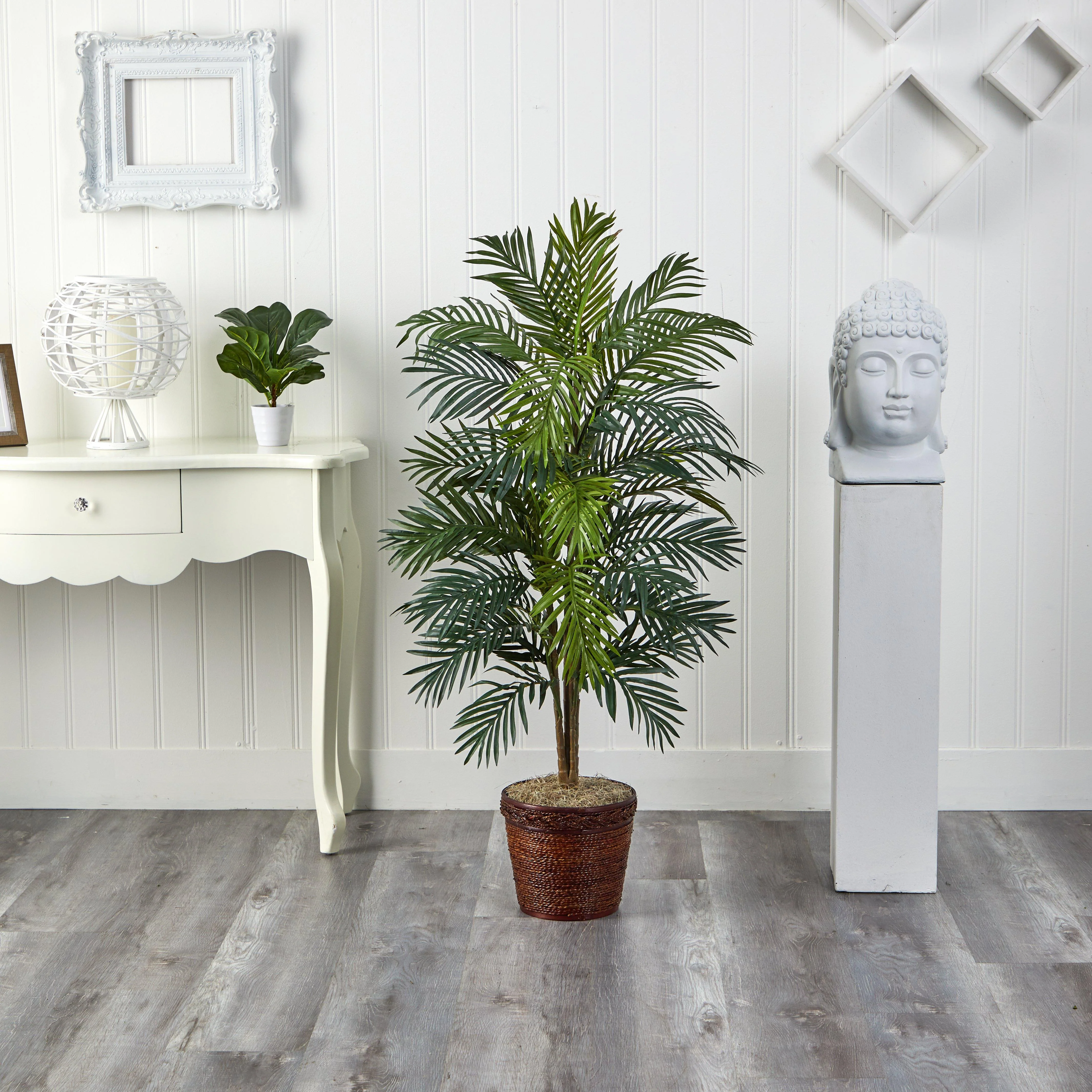 56" Areca Palm Silk Tree with Wicker Basket - Image 3