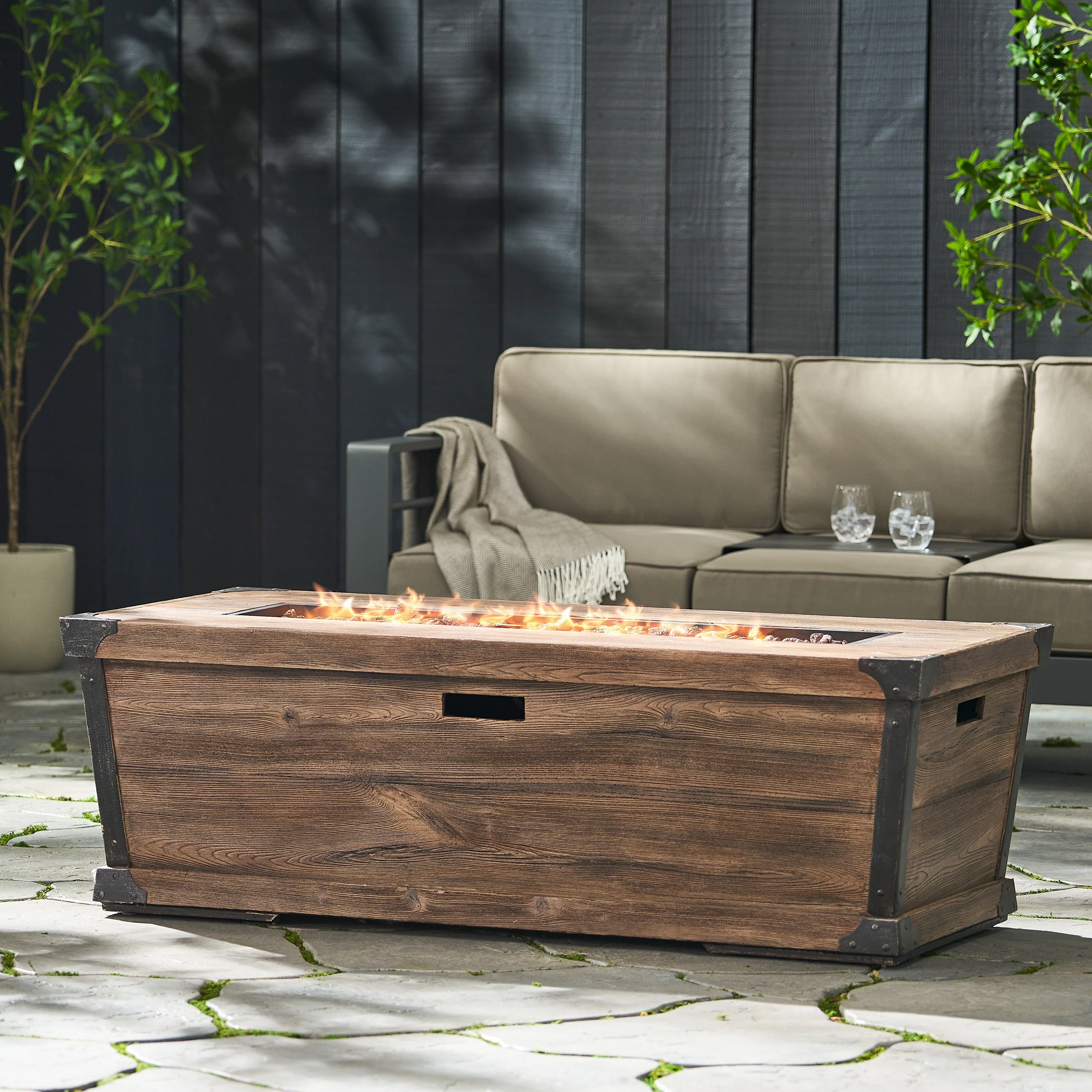 56" Outdoor Patio Rectangle Gas Burning MgO Fire Pit - Image 6