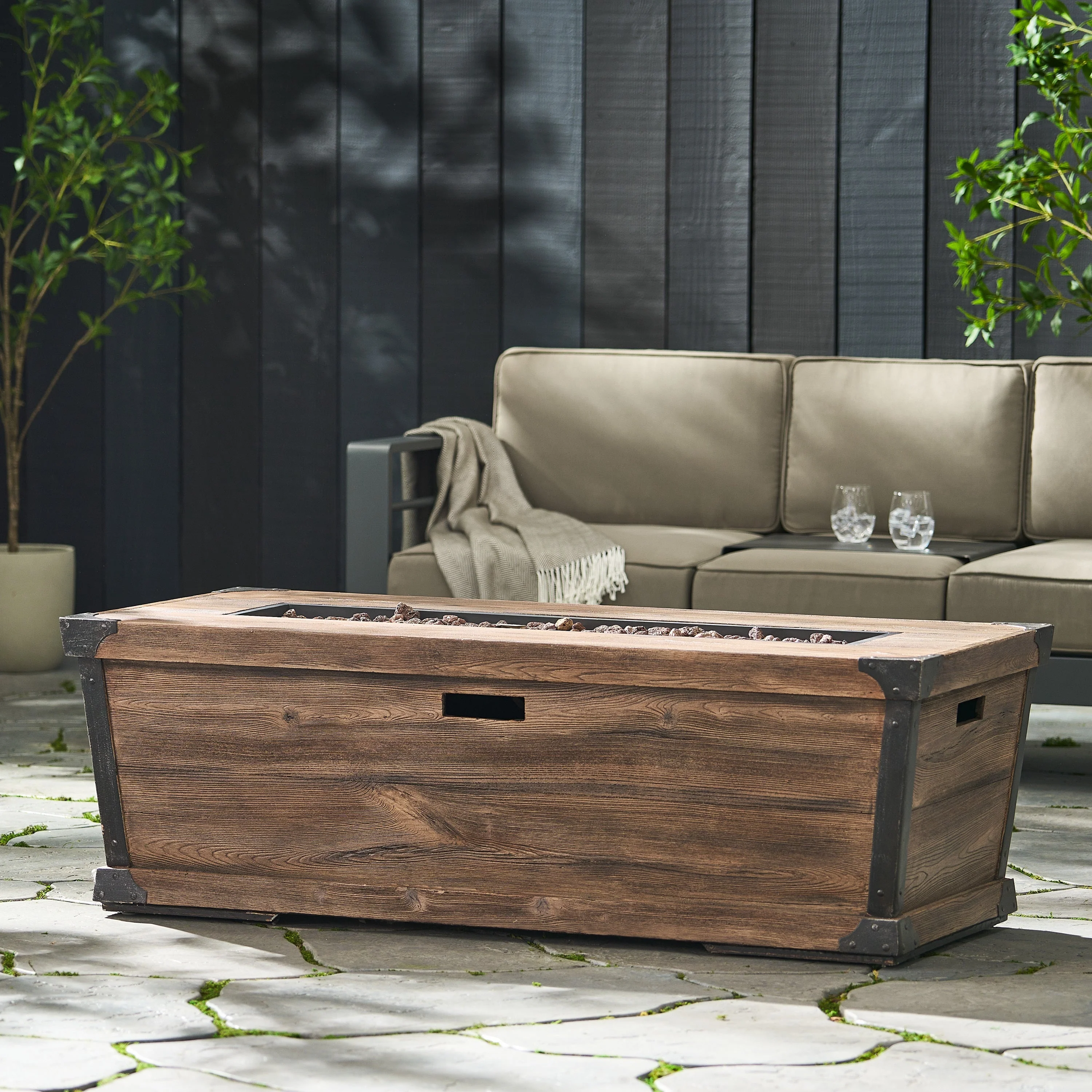 56" Outdoor Patio Rectangle Gas Burning MgO Fire Pit - Image 7