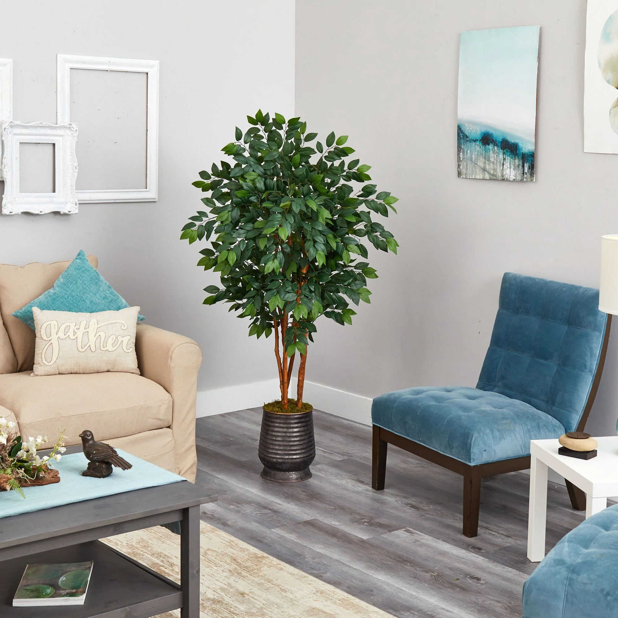 57” Sakaki Artificial Tree in Ribbed Metal Planter - Image 2