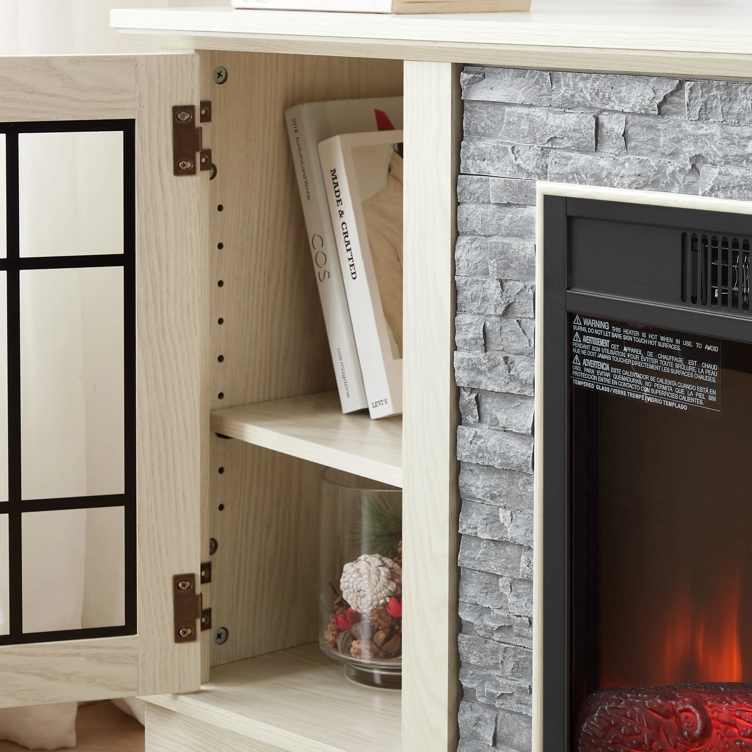 58" Modern TV Stand with Electric Fireplace and Storage - Image 13
