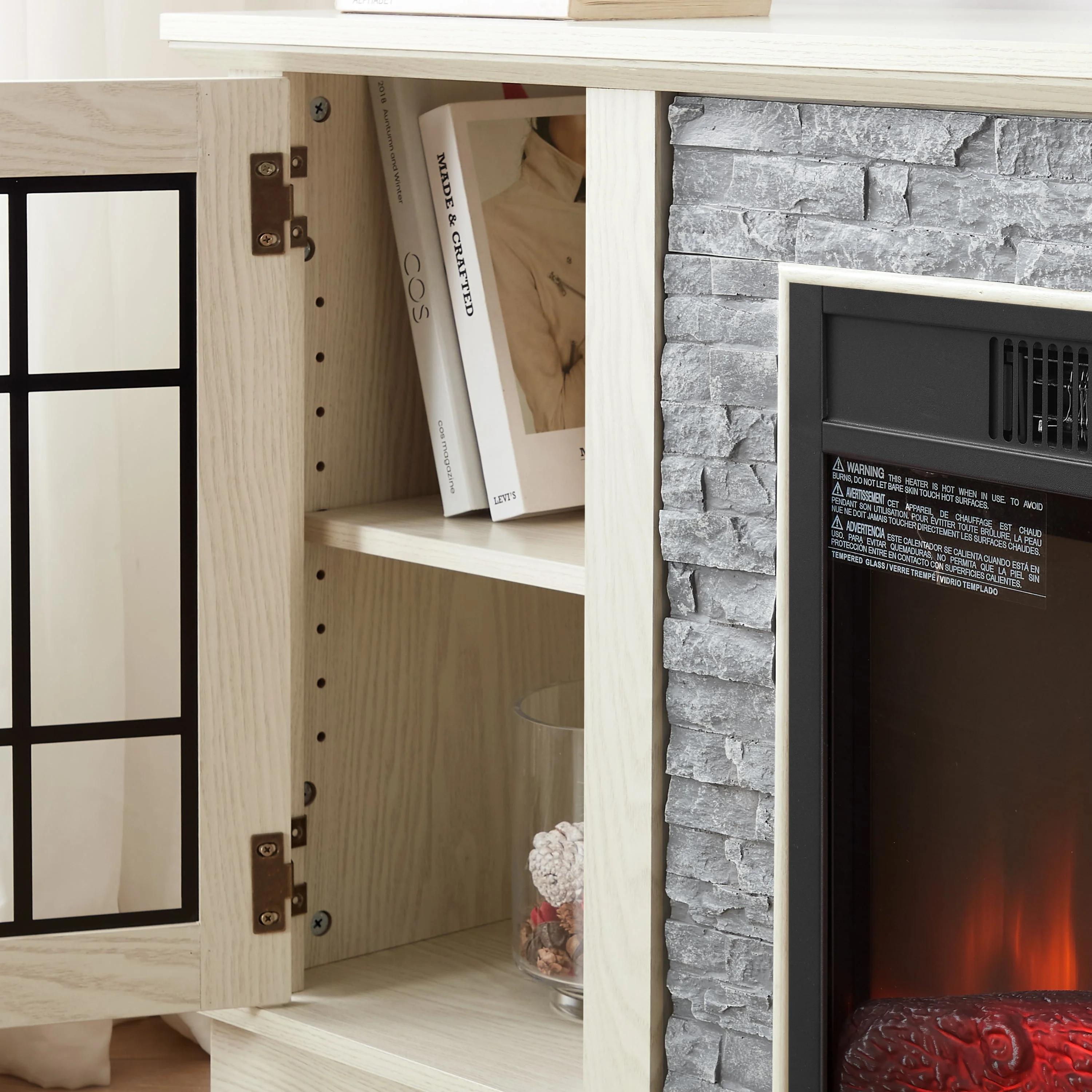 58" Modern TV Stand with Electric Fireplace and Storage - Image 15