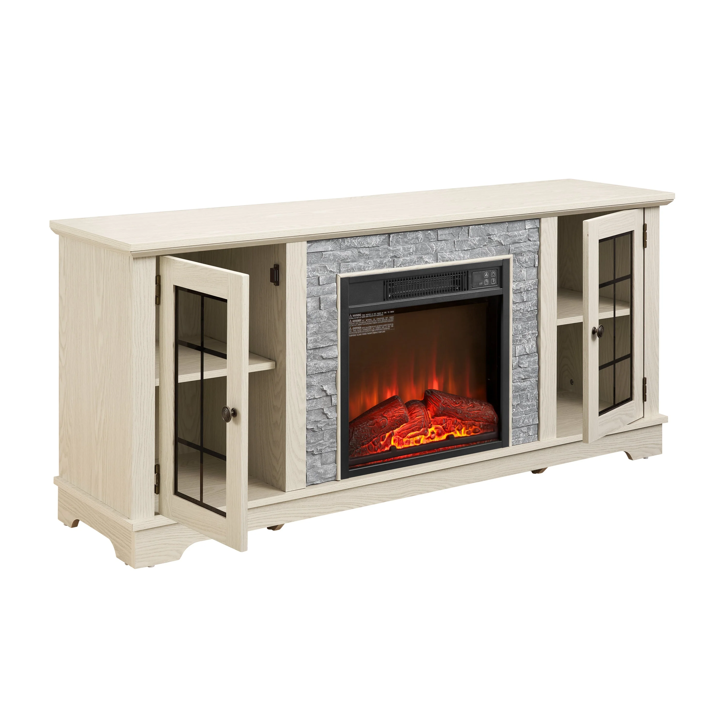 58" Modern TV Stand with Electric Fireplace and Storage - Image 19