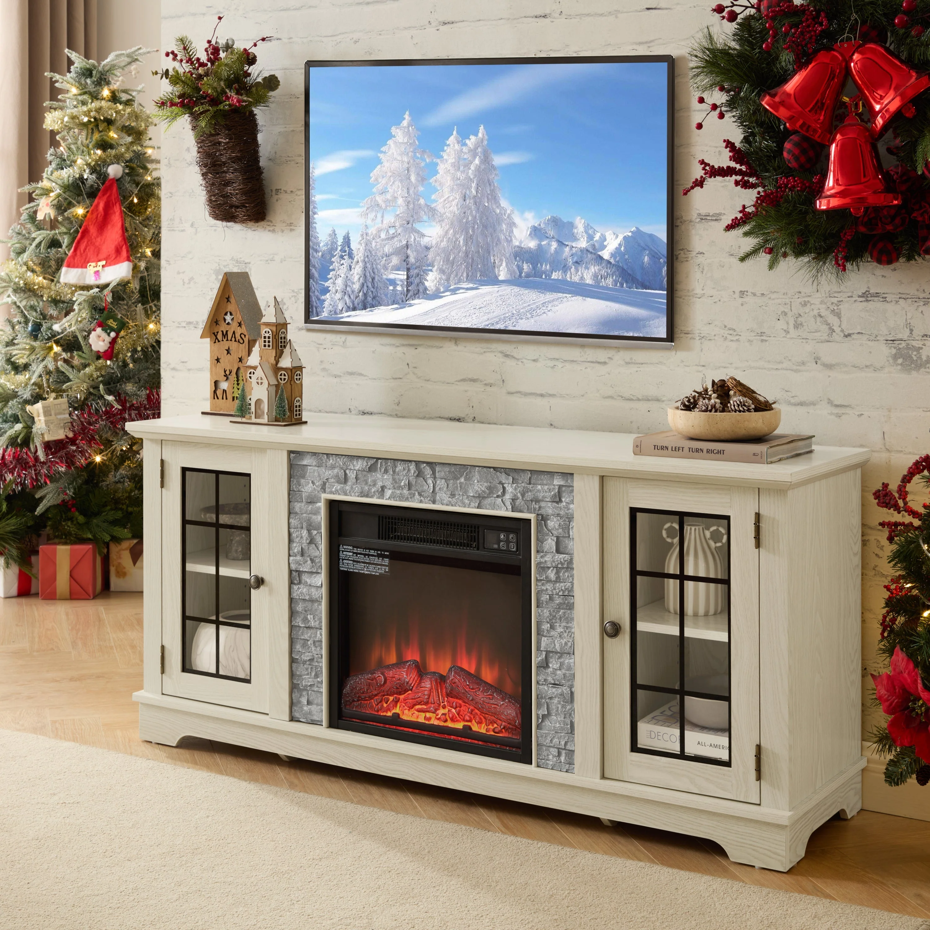 58" Modern TV Stand with Electric Fireplace and Storage - Image 2