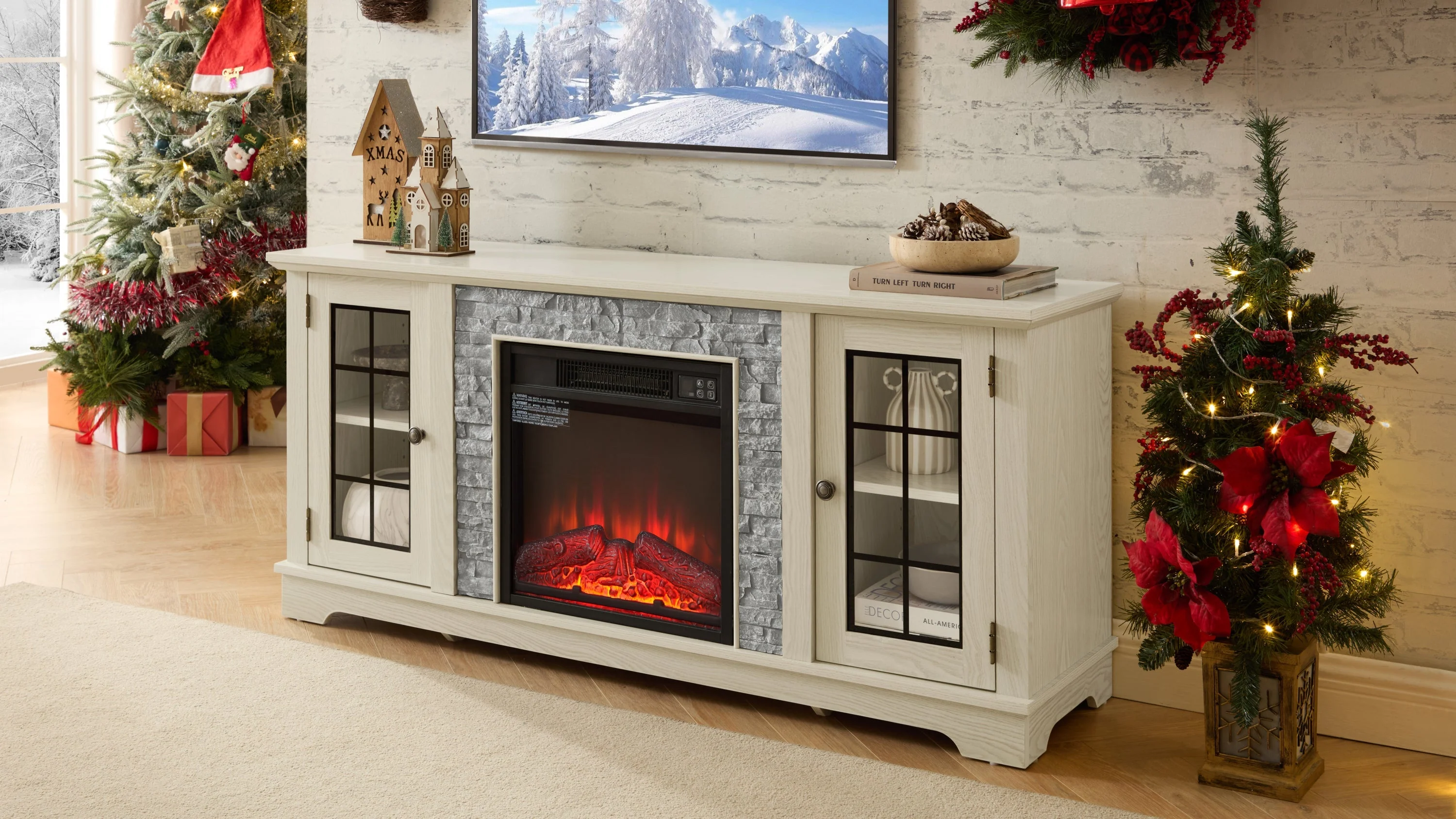 58" Modern TV Stand with Electric Fireplace and Storage - Image 5
