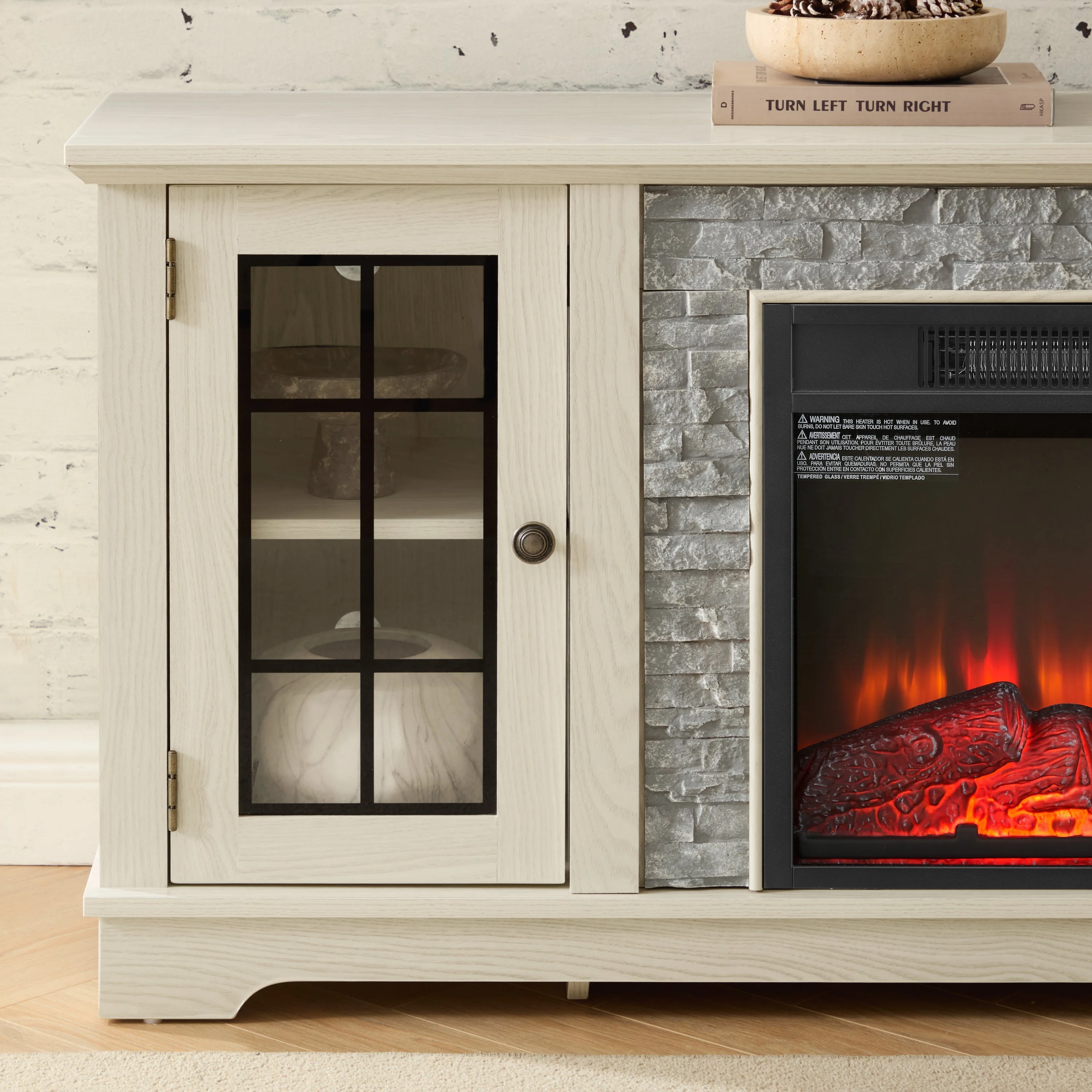 58" Modern TV Stand with Electric Fireplace and Storage - Image 8