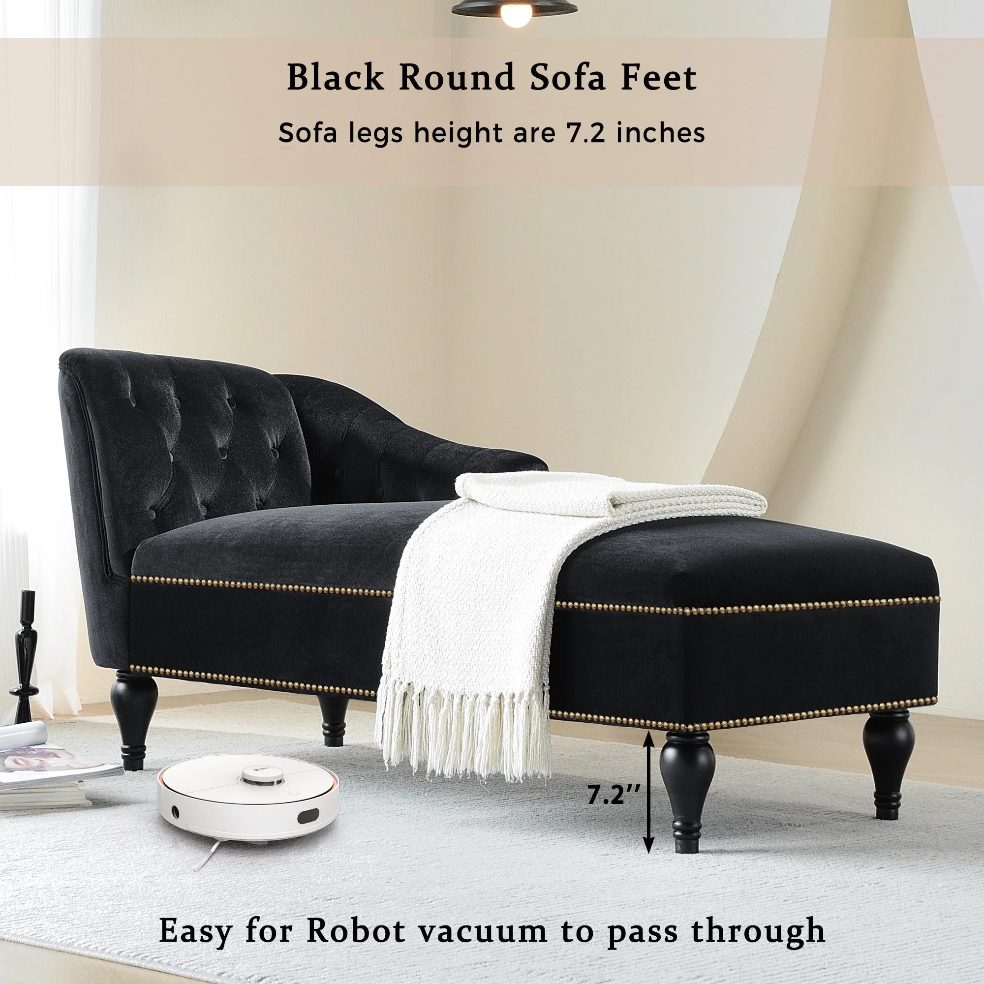 58" Velvet Chaise Lounge with Nailhead Trim and Solid Wood Legs - Image 11