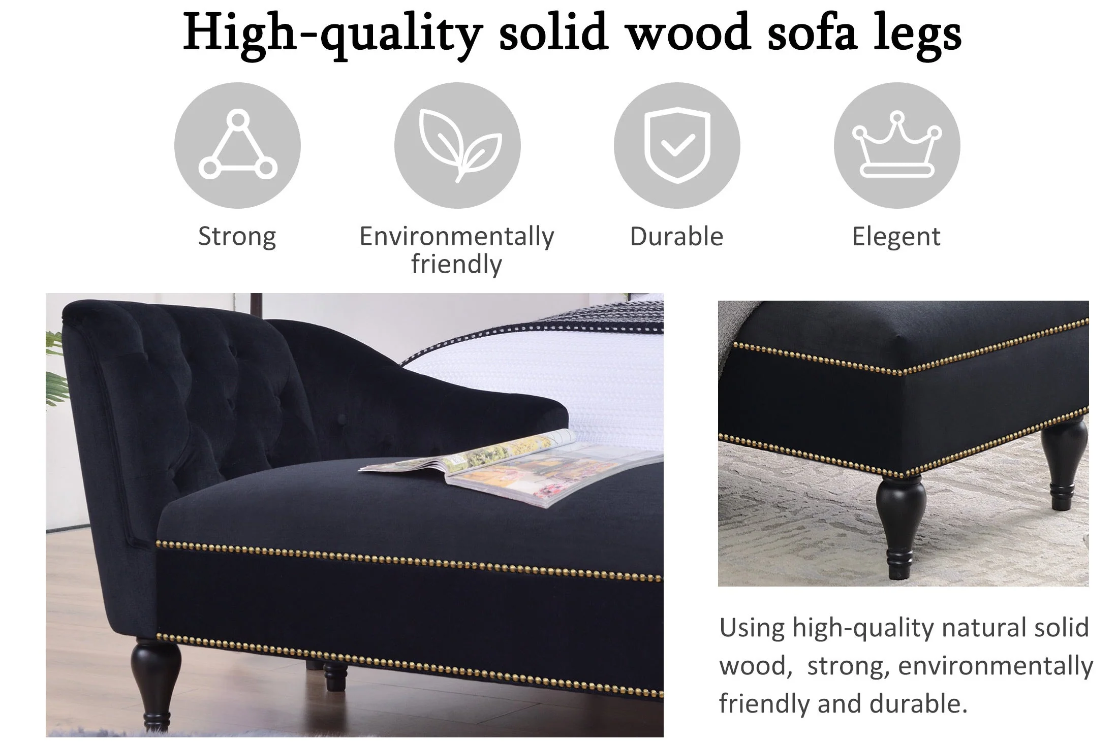 58" Velvet Chaise Lounge with Nailhead Trim and Solid Wood Legs - Image 27