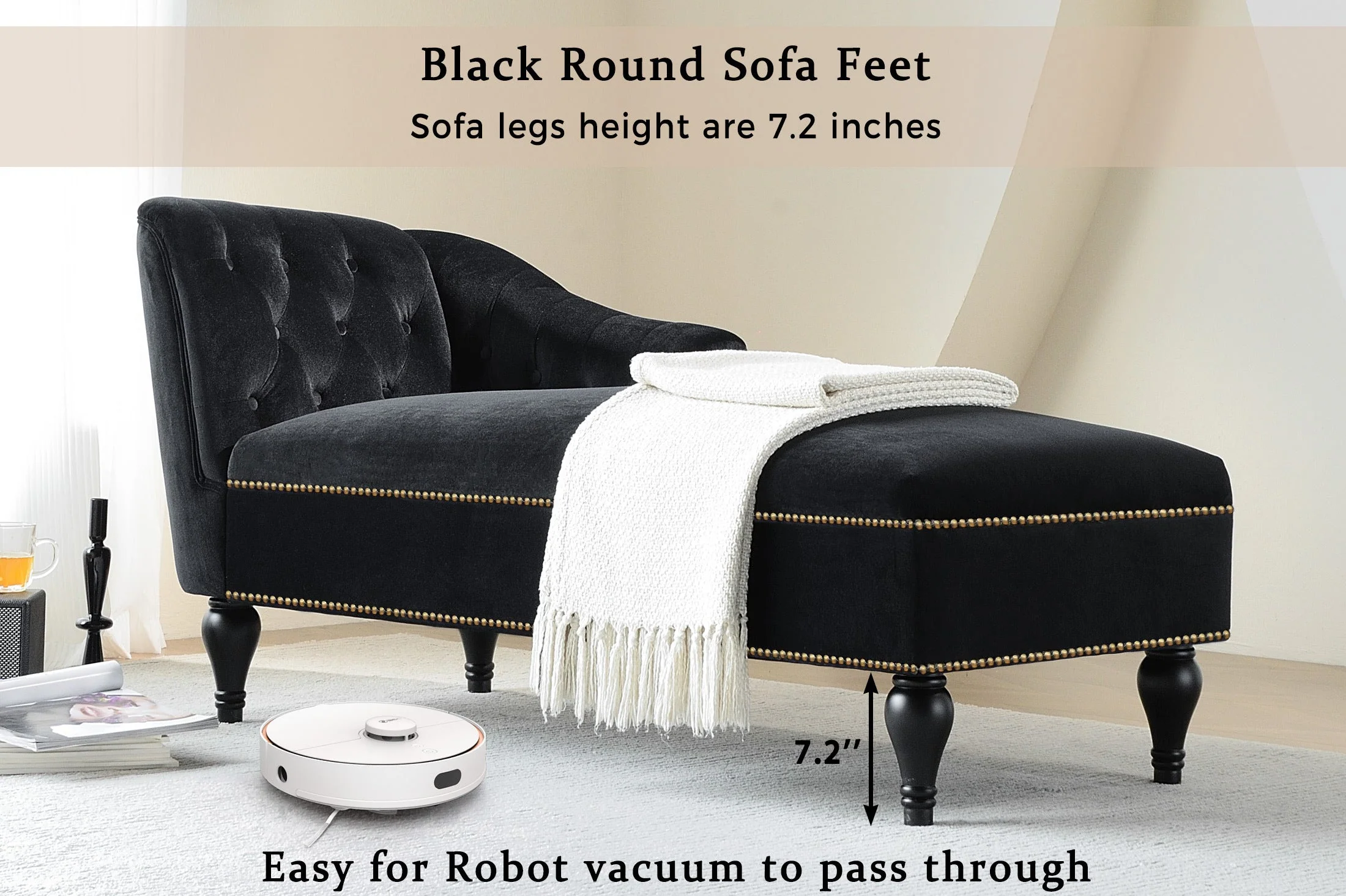 58" Velvet Chaise Lounge with Nailhead Trim and Solid Wood Legs - Image 28