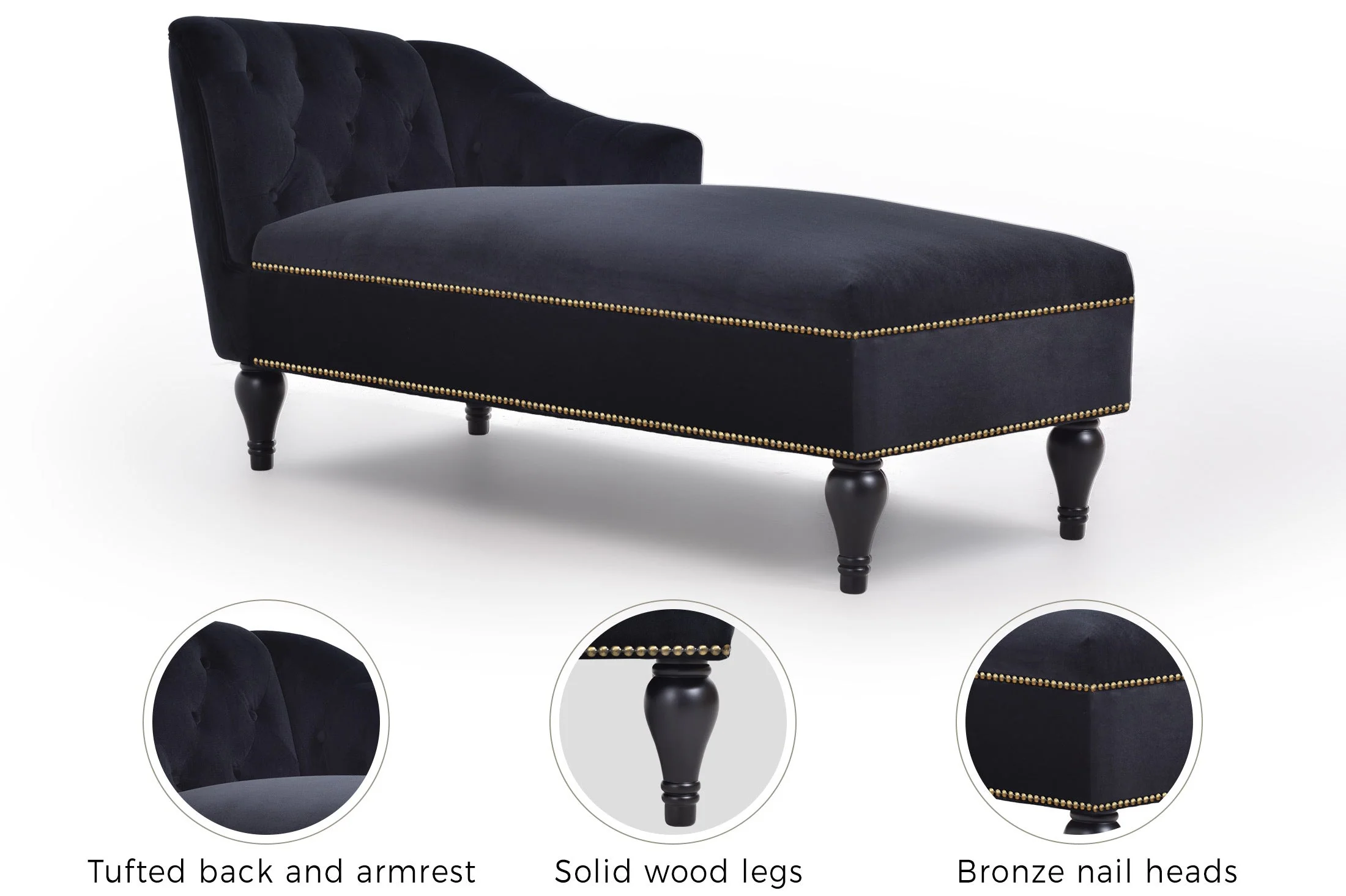 58" Velvet Chaise Lounge with Nailhead Trim and Solid Wood Legs - Image 30