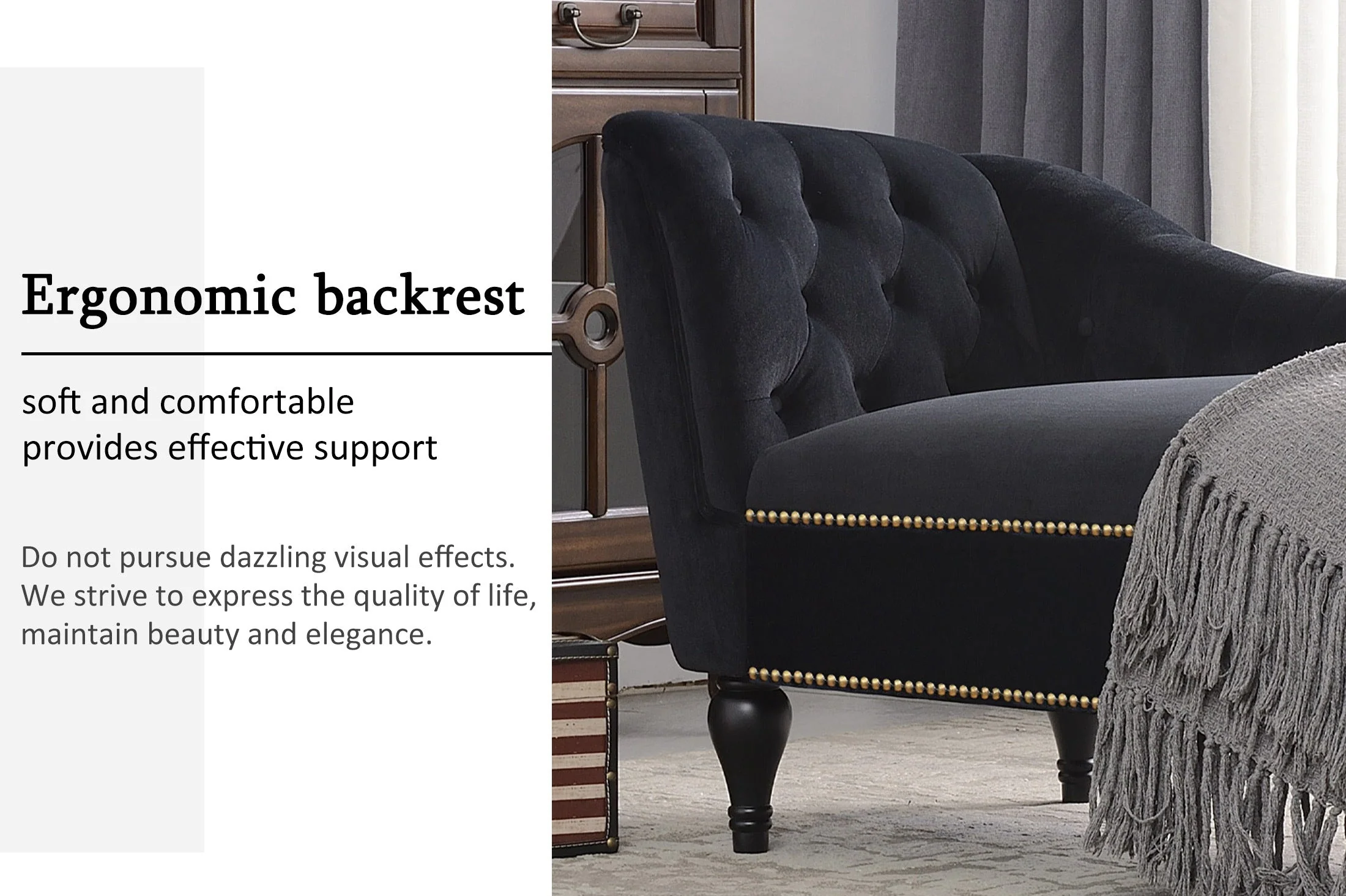 58" Velvet Chaise Lounge with Nailhead Trim and Solid Wood Legs - Image 49
