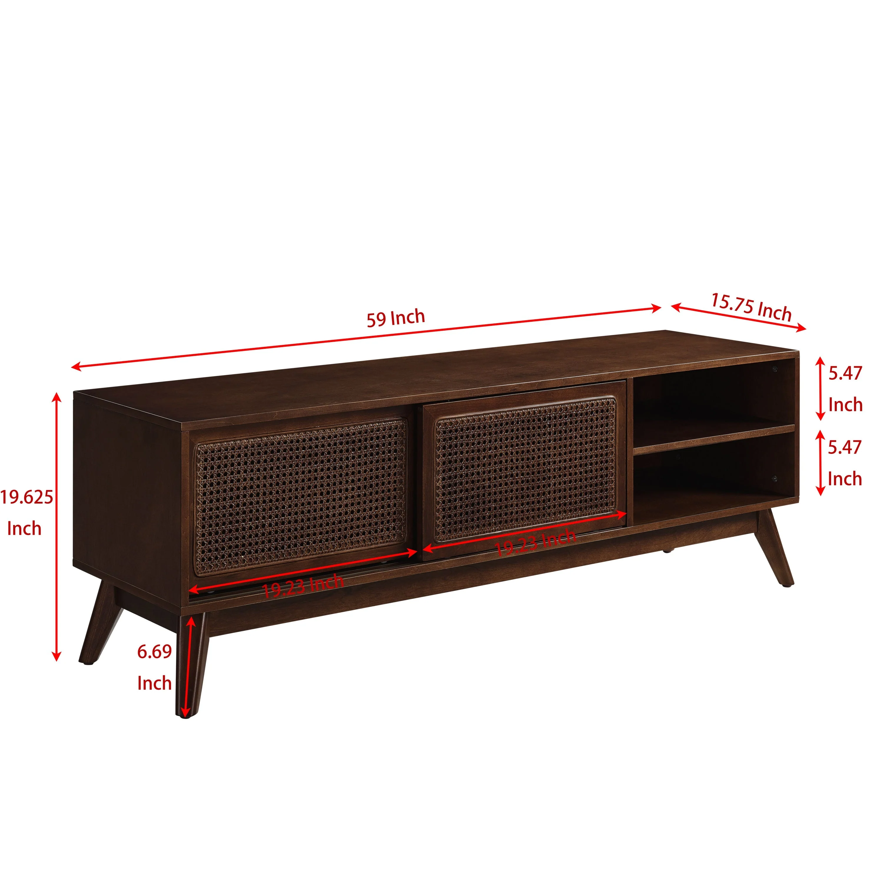 59 Inch Mid Century Modern Rattan TV Stand for 65 Inch TV - Image 11