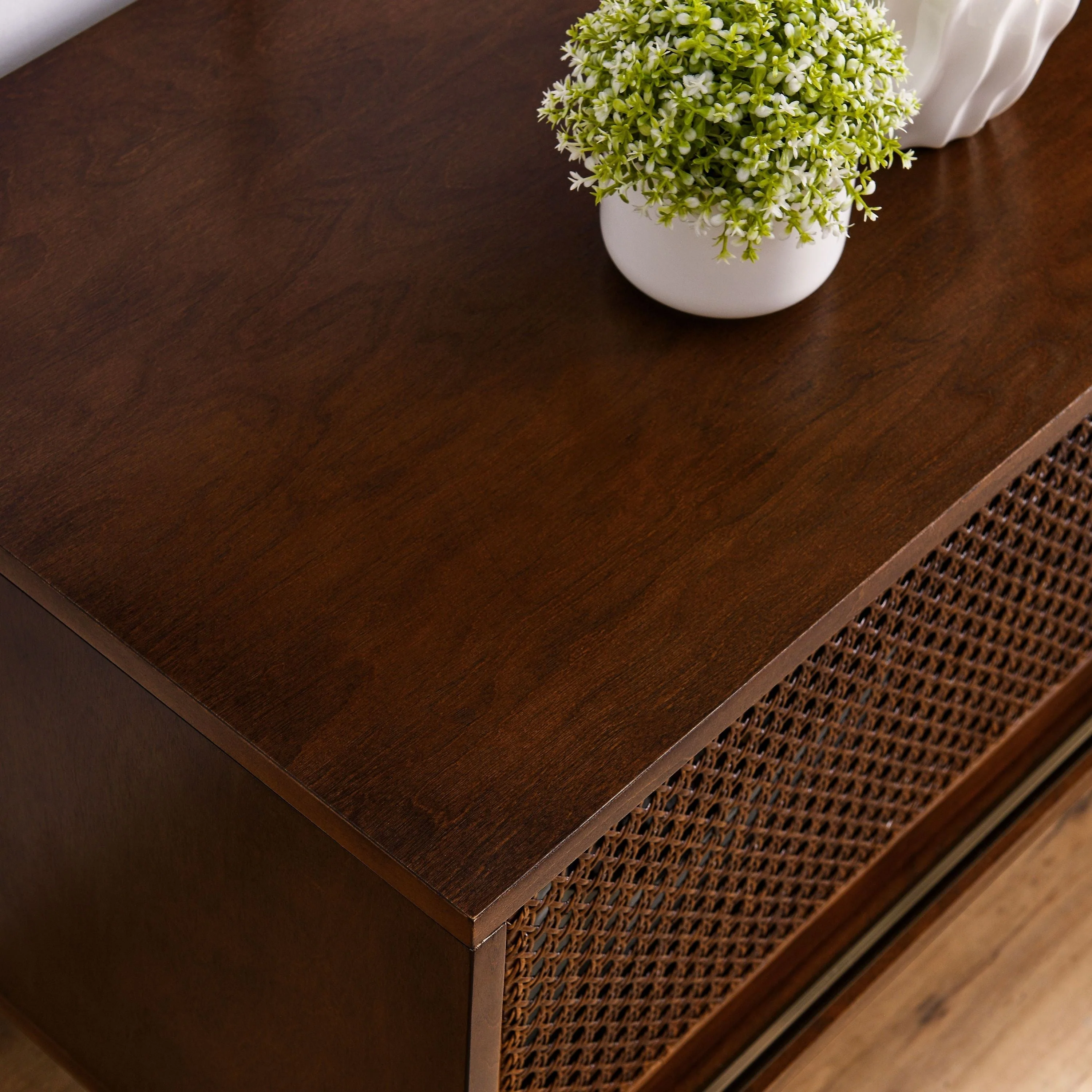 59 Inch Mid Century Modern Rattan TV Stand for 65 Inch TV - Image 6