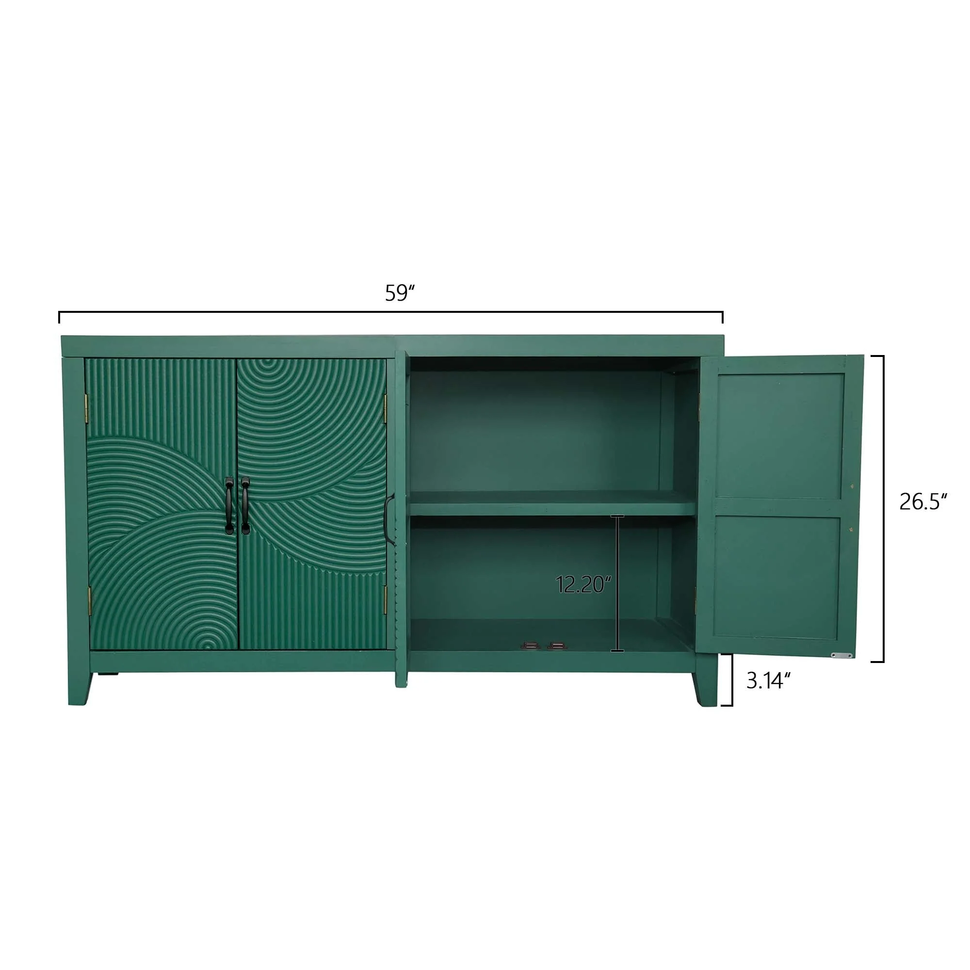 59in Green Accent Cabinet with 4 Doors Mid Century Modern Buffet - Image 7