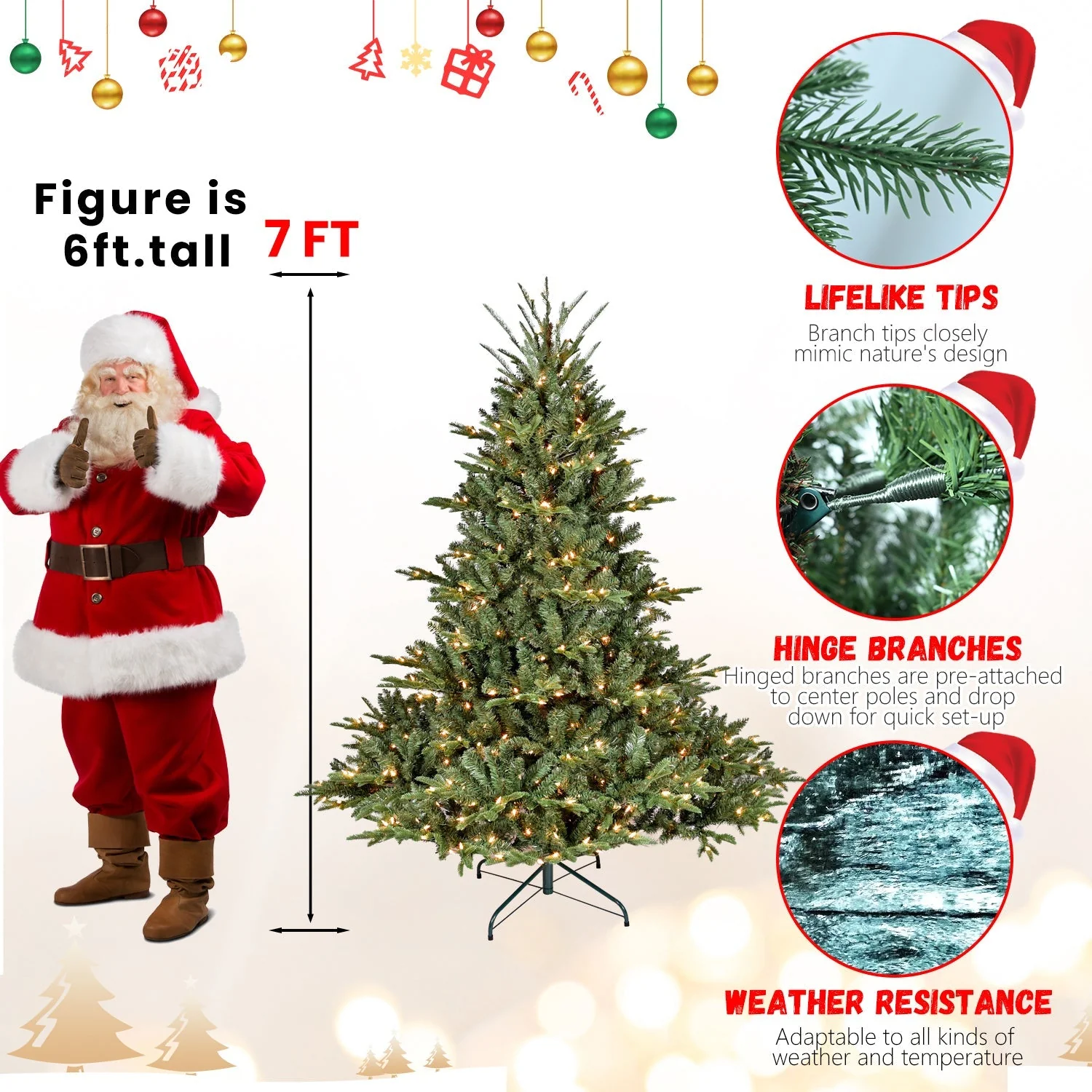 5FT The Full-Bodied Pre-Lit Evergreen Christmas Tree - Image 10
