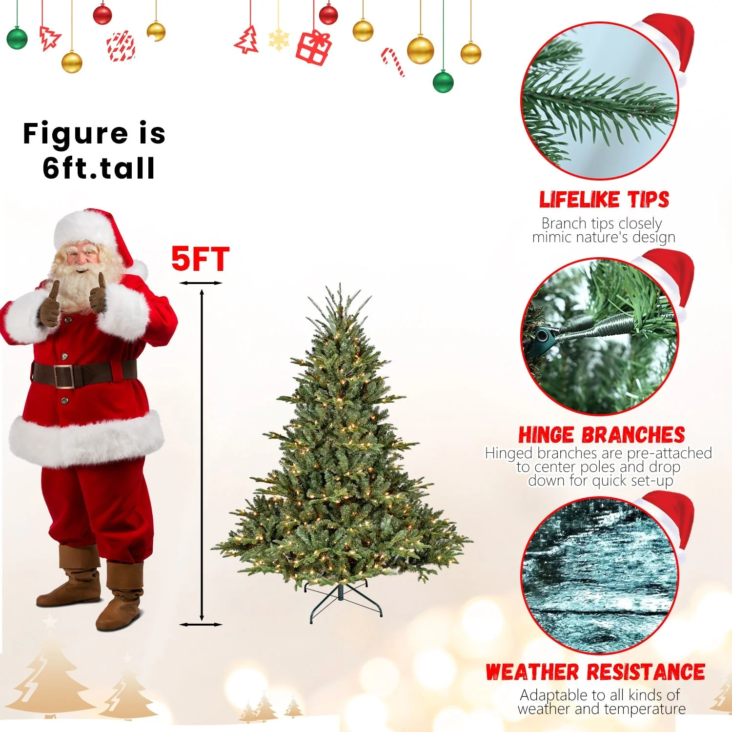 5FT The Full-Bodied Pre-Lit Evergreen Christmas Tree - Image 8