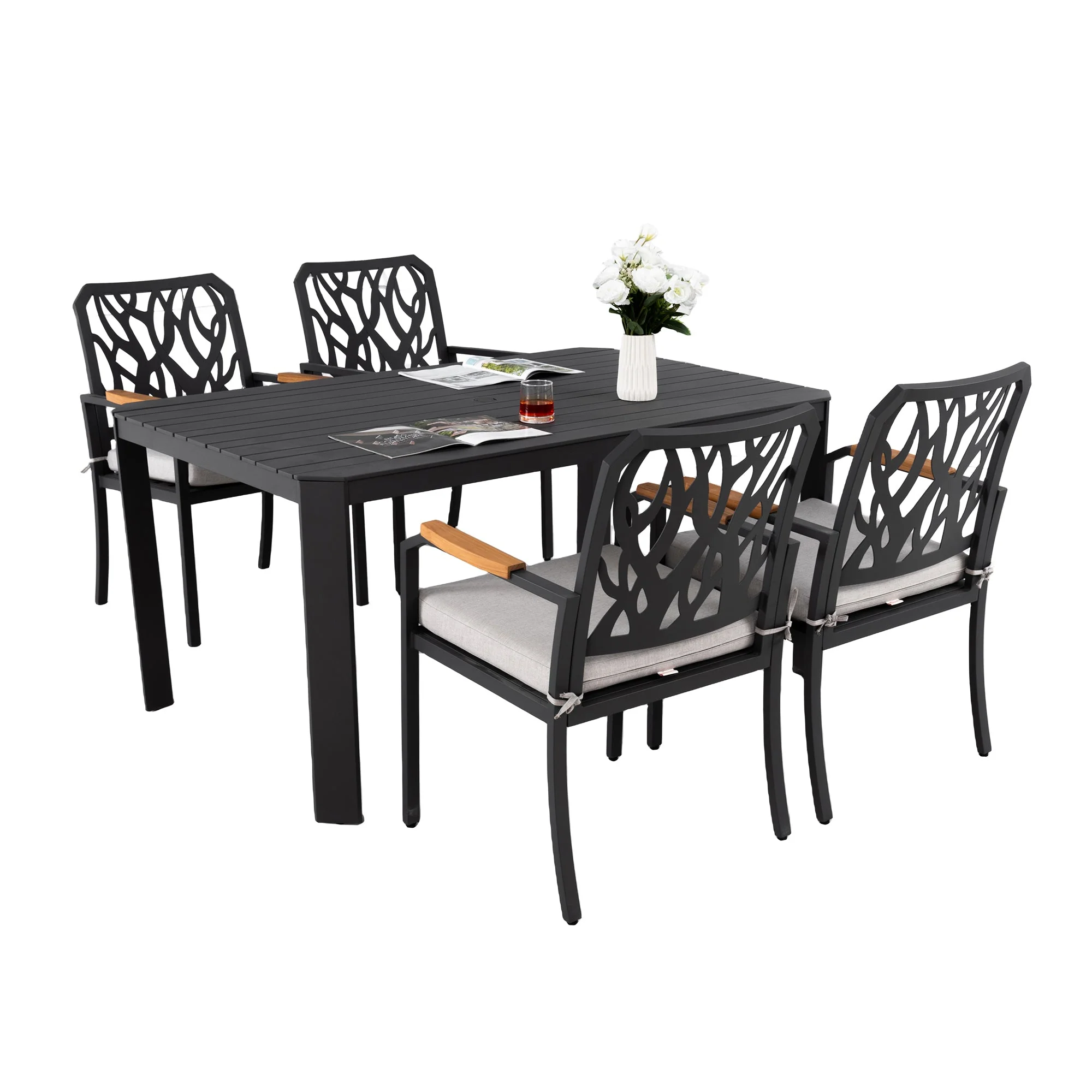 5PC Outdoor Patio Aluminum Dining Set with Cushions - Bourbon Brown