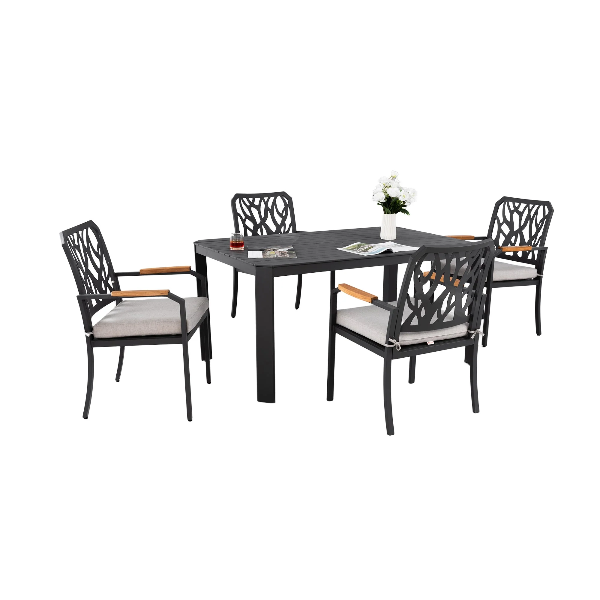5PC Outdoor Patio Aluminum Dining Set with Cushions - Bourbon Brown - Image 10