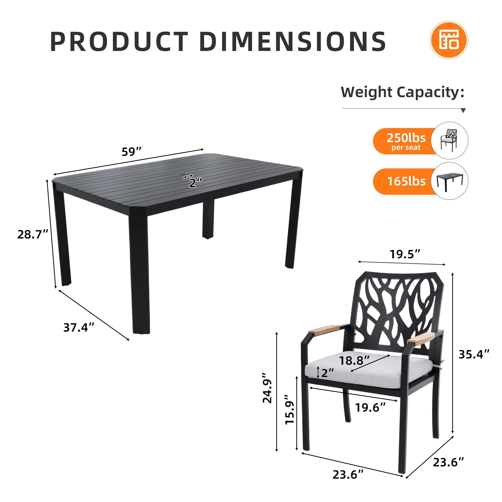 5PC Outdoor Patio Aluminum Dining Set with Cushions - Bourbon Brown - Image 3