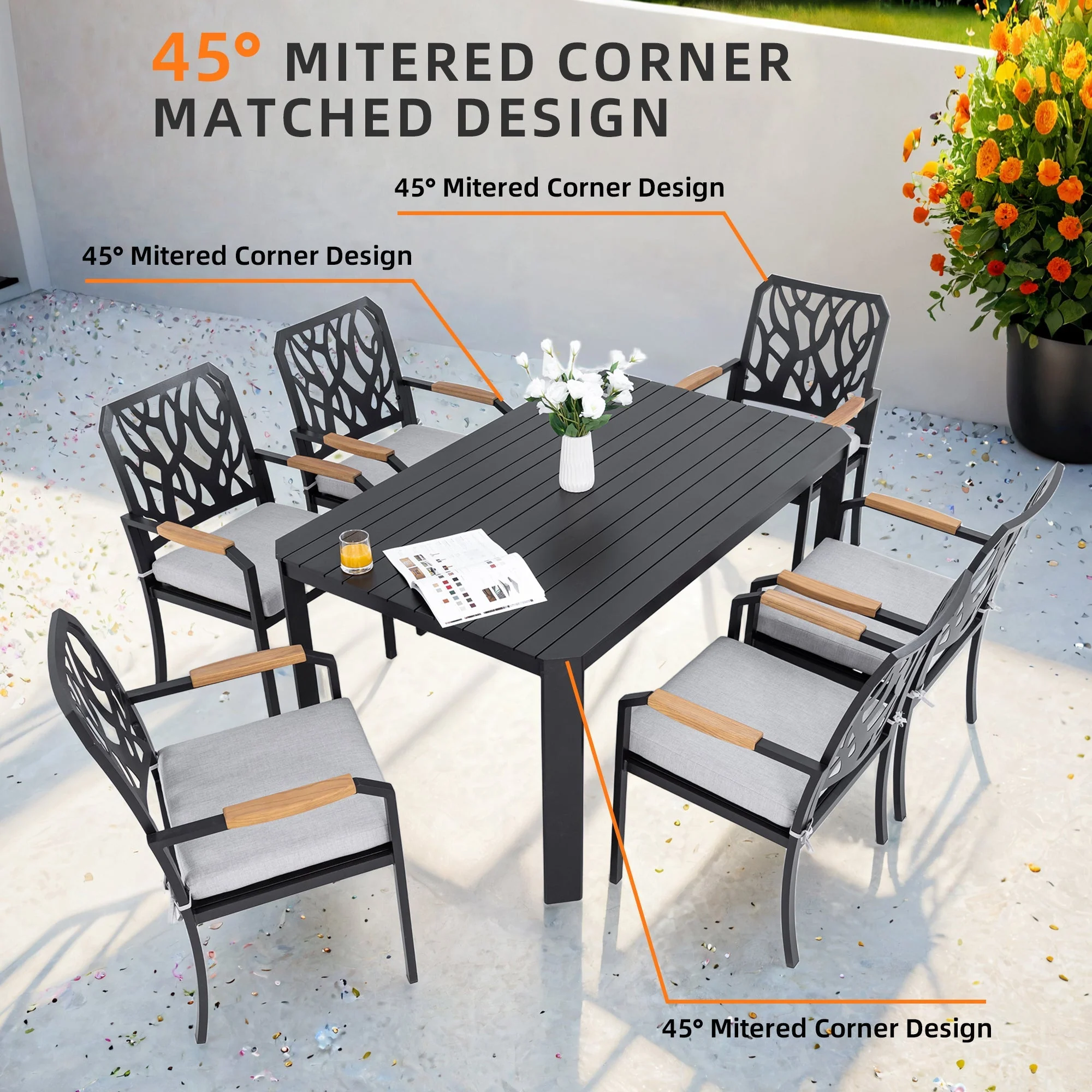 5PC Outdoor Patio Aluminum Dining Set with Cushions - Bourbon Brown - Image 5