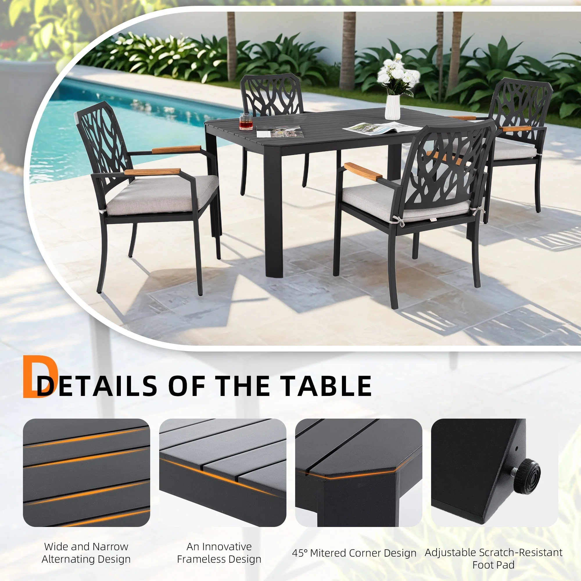 5PC Outdoor Patio Aluminum Dining Set with Cushions - Bourbon Brown - Image 6