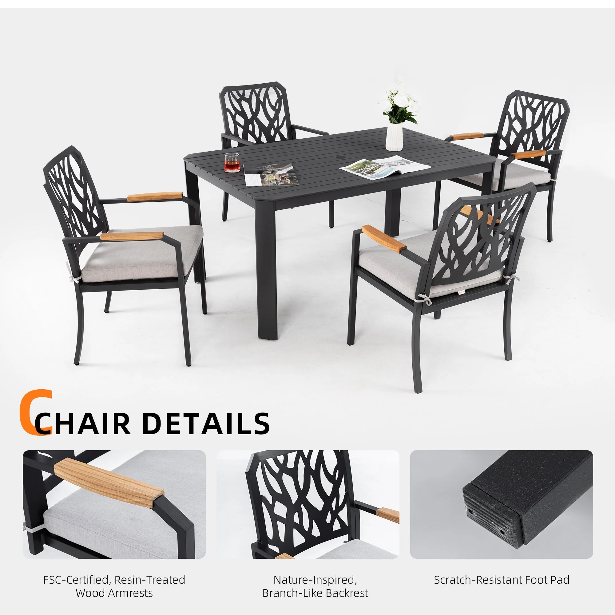 5PC Outdoor Patio Aluminum Dining Set with Cushions - Bourbon Brown - Image 7