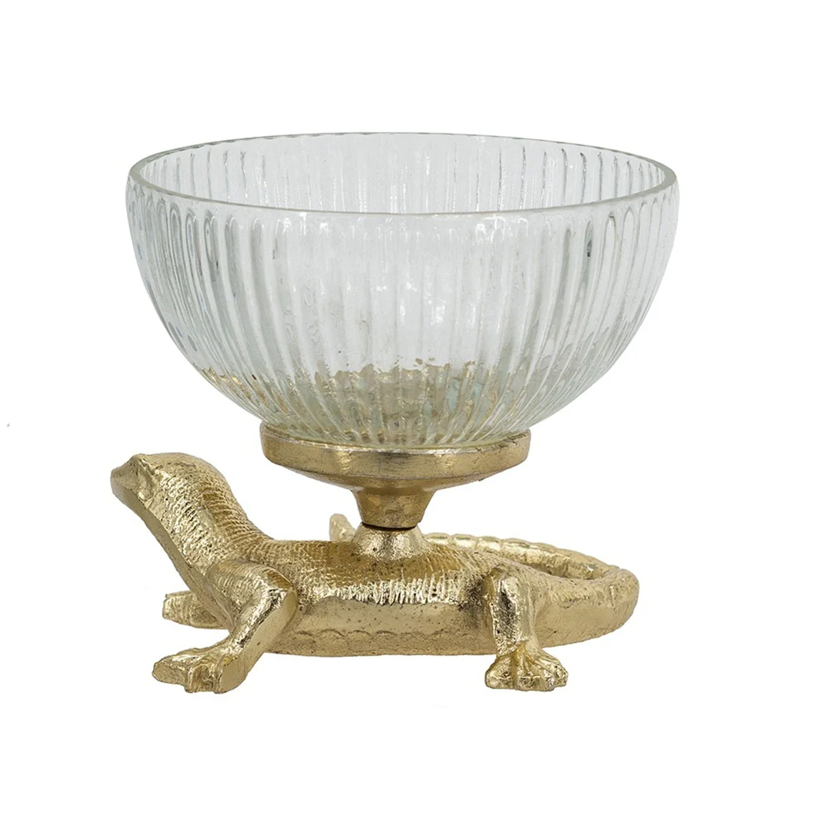 5x5x4.5' Gold Lizard Pedestal Bowl with Ribbed Glass Dish - Image 5