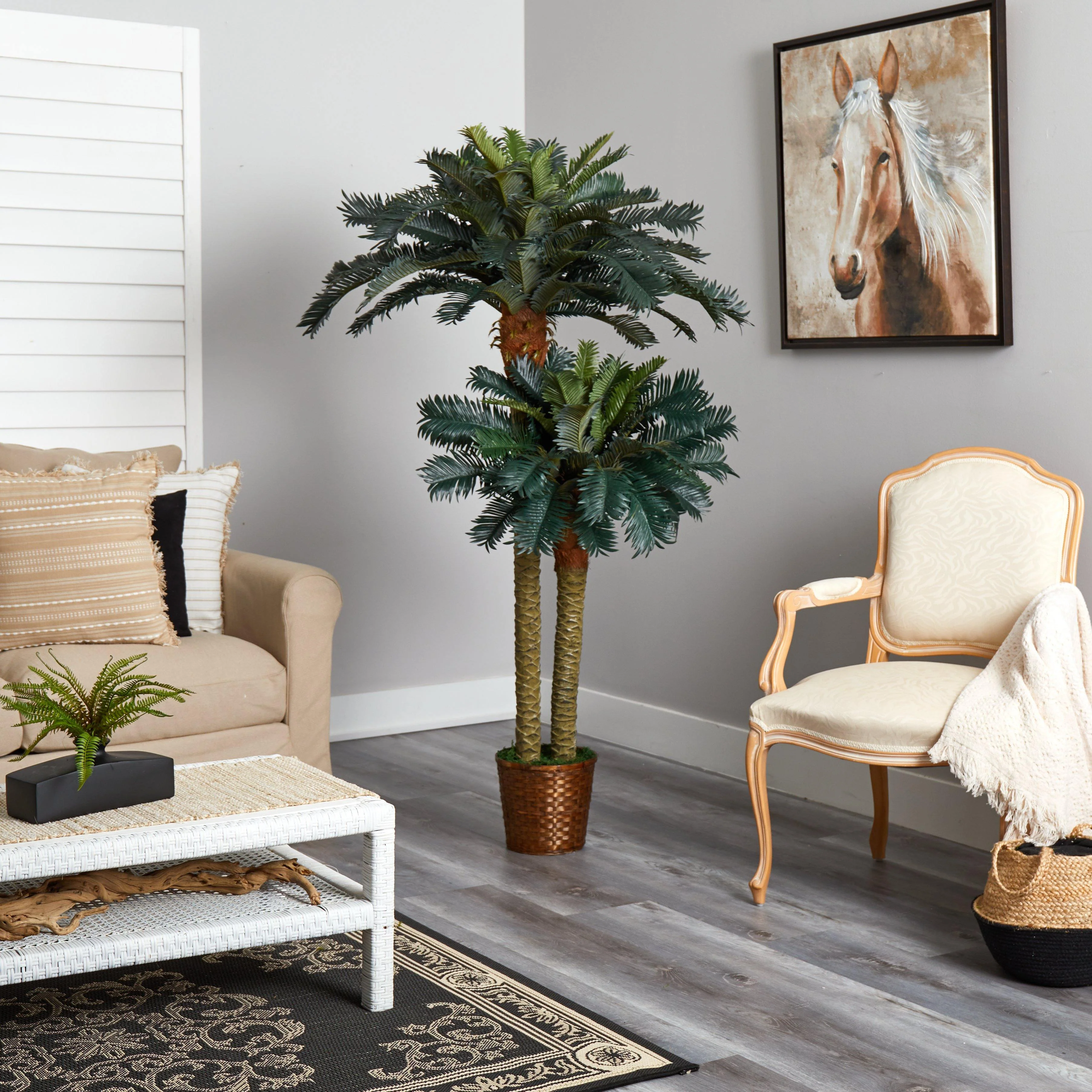 6' & 4' Sago Palm Double Potted Silk Tree - Image 3